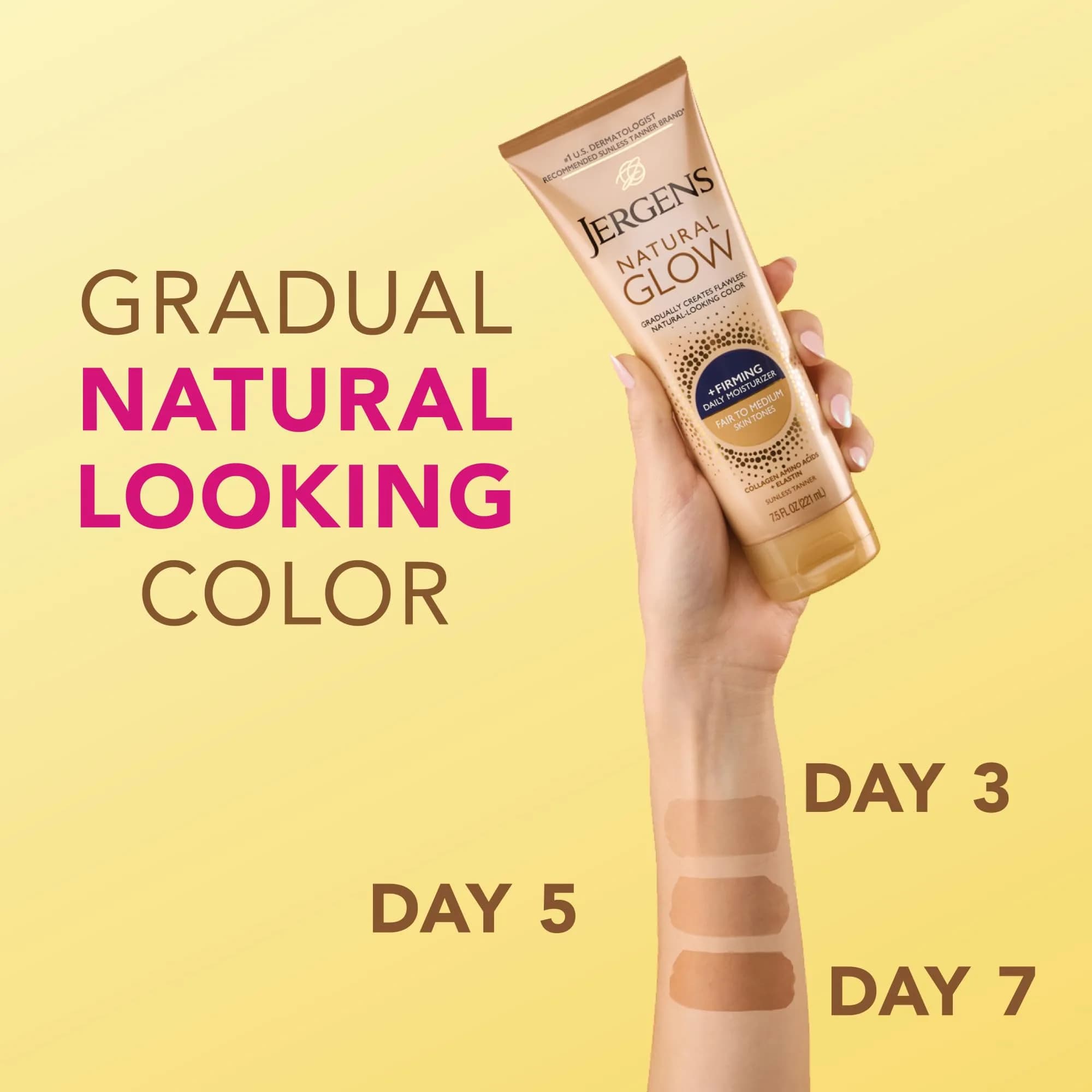 Jergens Natural Glow +Firming Body Lotion Fair to Medium Skin Tone 220ml (7.5 fl oz) | Gradual Sunless Tanning Moisturizer - view 4