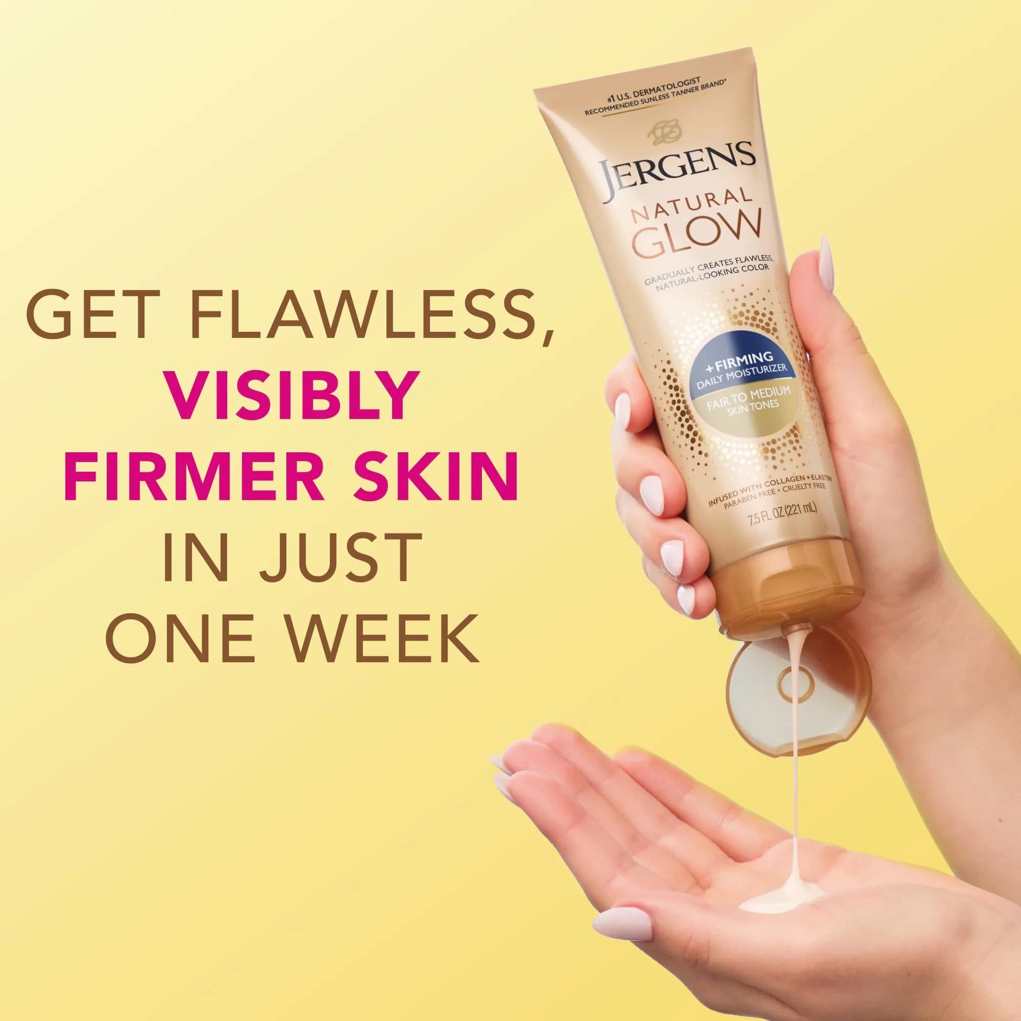 Jergens Natural Glow +Firming Body Lotion Fair to Medium Skin Tone 220ml (7.5 fl oz) | Gradual Sunless Tanning Moisturizer - view 6