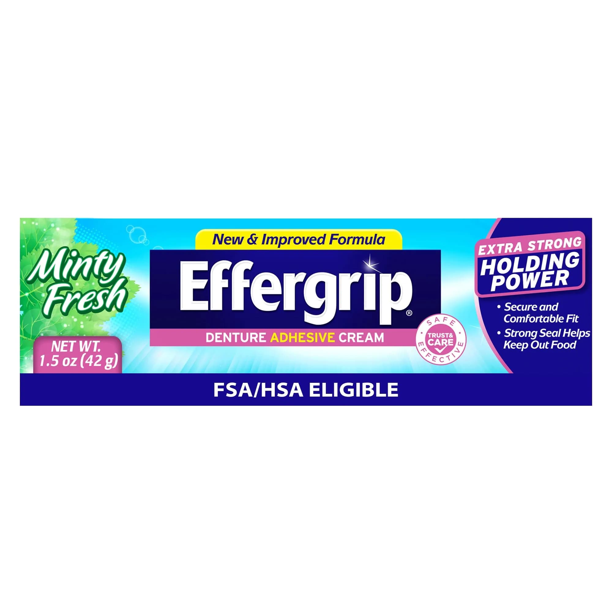 Effergrip Denture Adhesive Cream Minty Fresh 44.36 ml (1.5 Oz) | Zinc-Free Extra Strong Grip — 1.5 Ounce