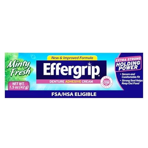 Effergrip Denture Adhesive Cream Minty Fresh 44.36 ml (1.5 Oz) | Zinc-Free Extra Strong Grip thumbnail 1