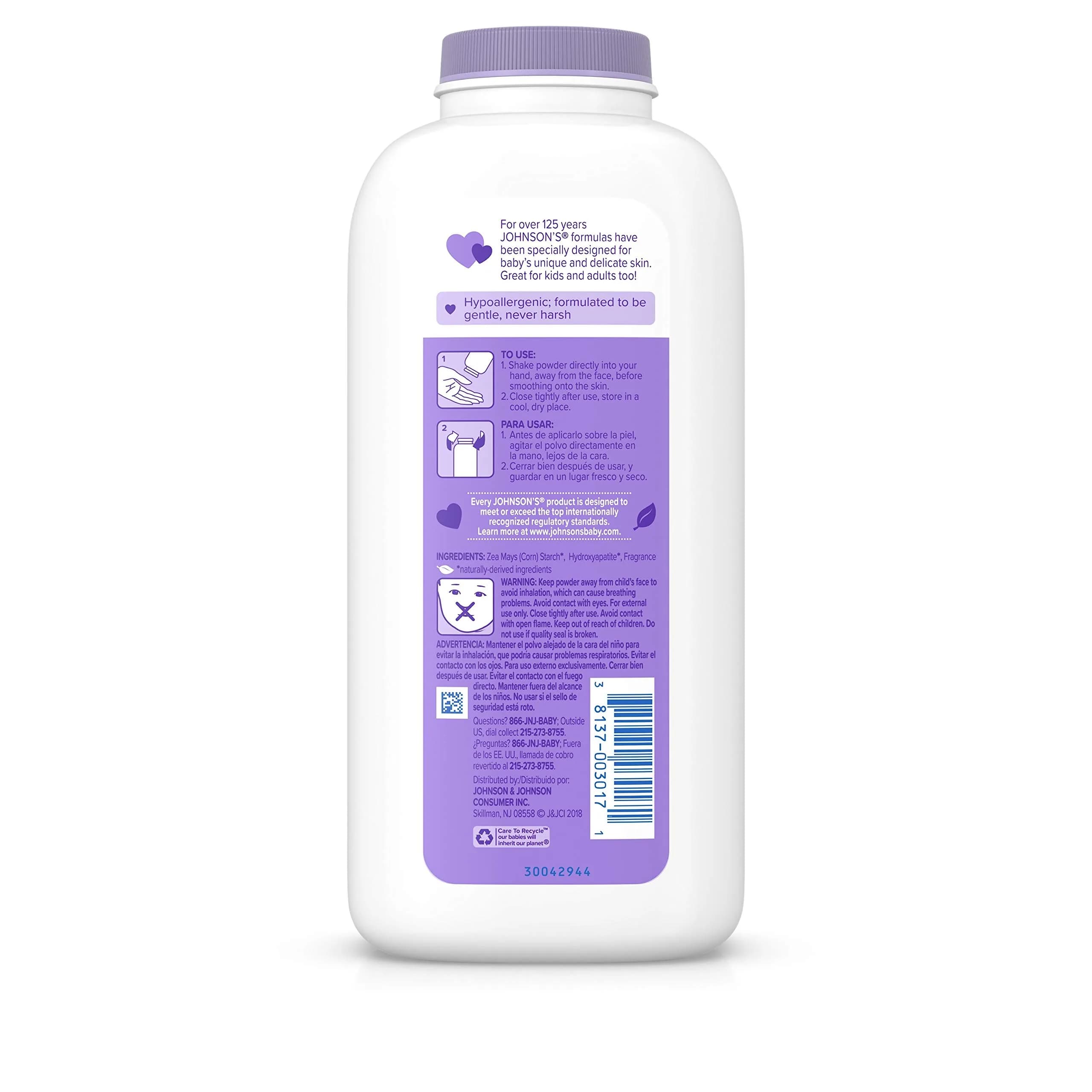 Johnson's Lavender Baby Powder with Naturally Derived Cornstarch 443ml (15 oz) | Hypoallergenic and Paraben Free - view 2