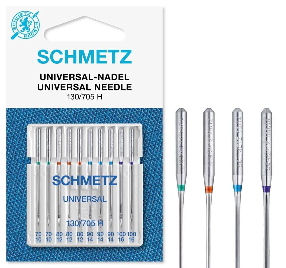 SCHMETZ Universal Sewing Machine Needles 70/10-100/16 (10-Pack) | Assorted Sizes for Domestic Machines — Multicolored