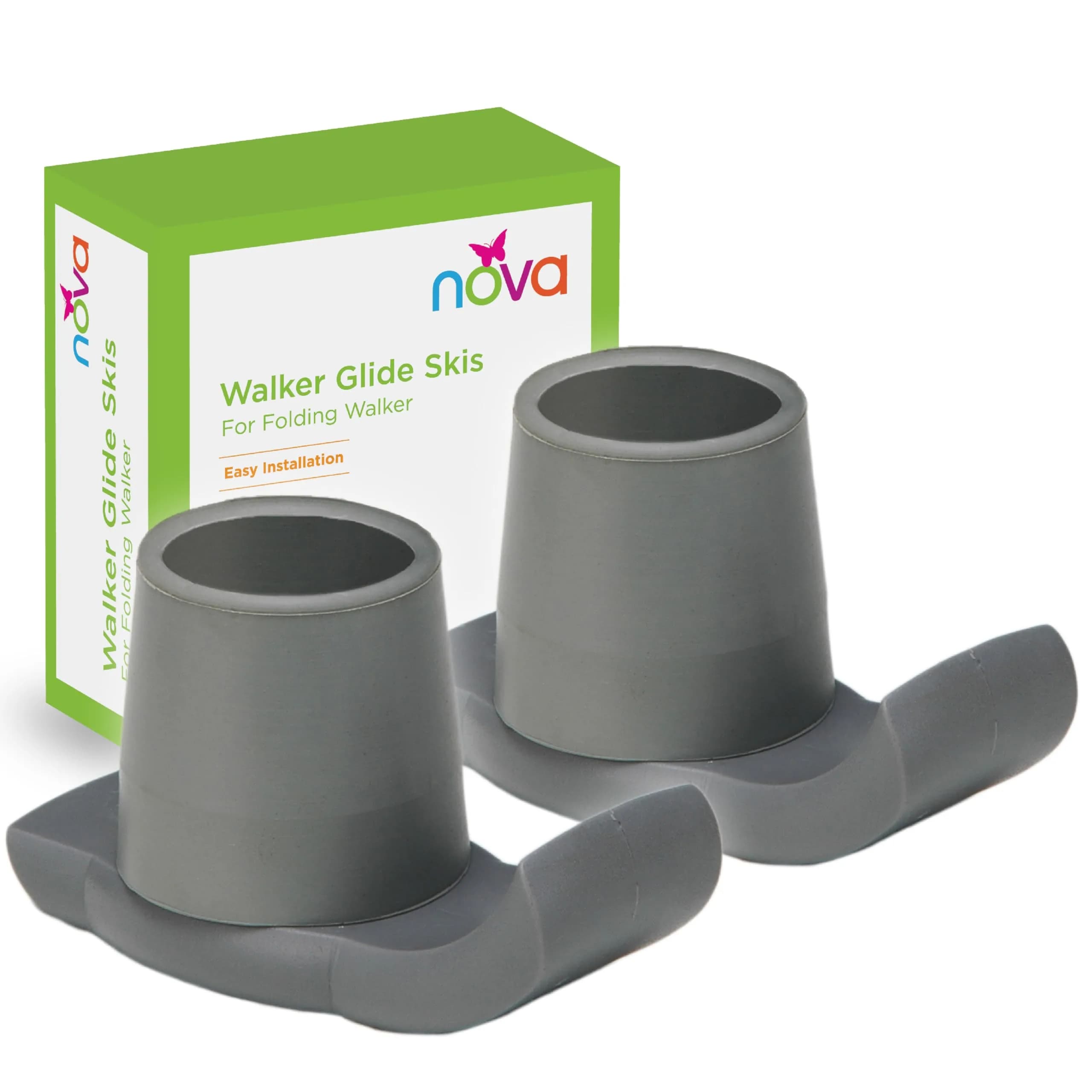 nova Walker Skis Glides for Folding Walkers, Universal Mobility Aid with 1-inch Tubing Fit, Gray (2 Skis) - main product image