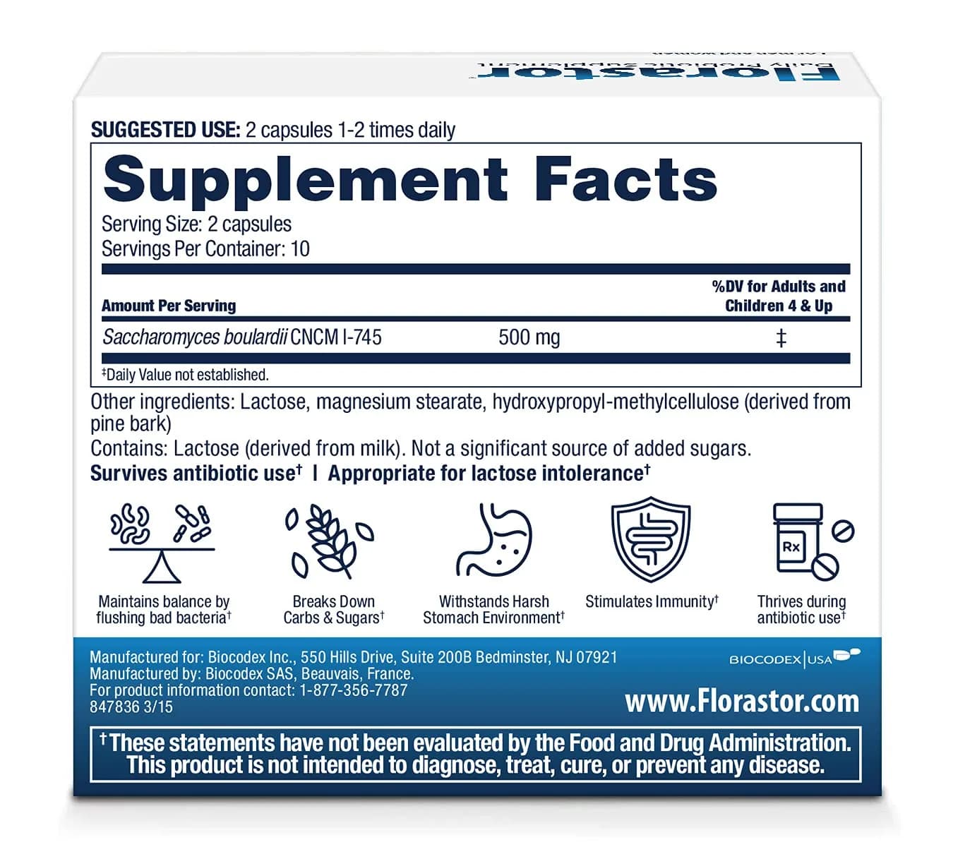 Florastor Probiotic Capsules 20 Count | Digestive & Immune Health Support - view 2