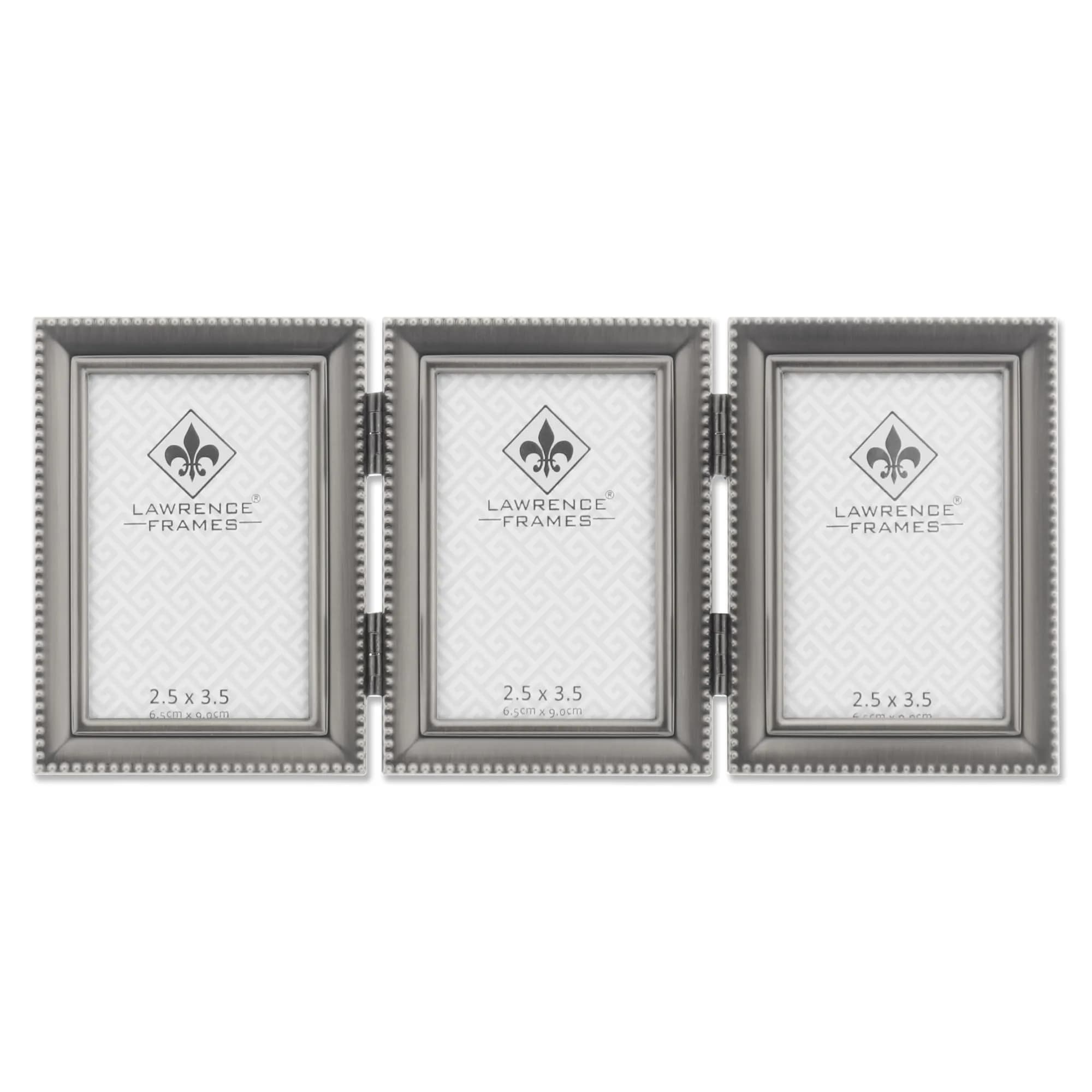 Lawrence Frames Bead Border Design 2.5x3.5 Triple Pewter Wall & Tabletop Frame - main product image