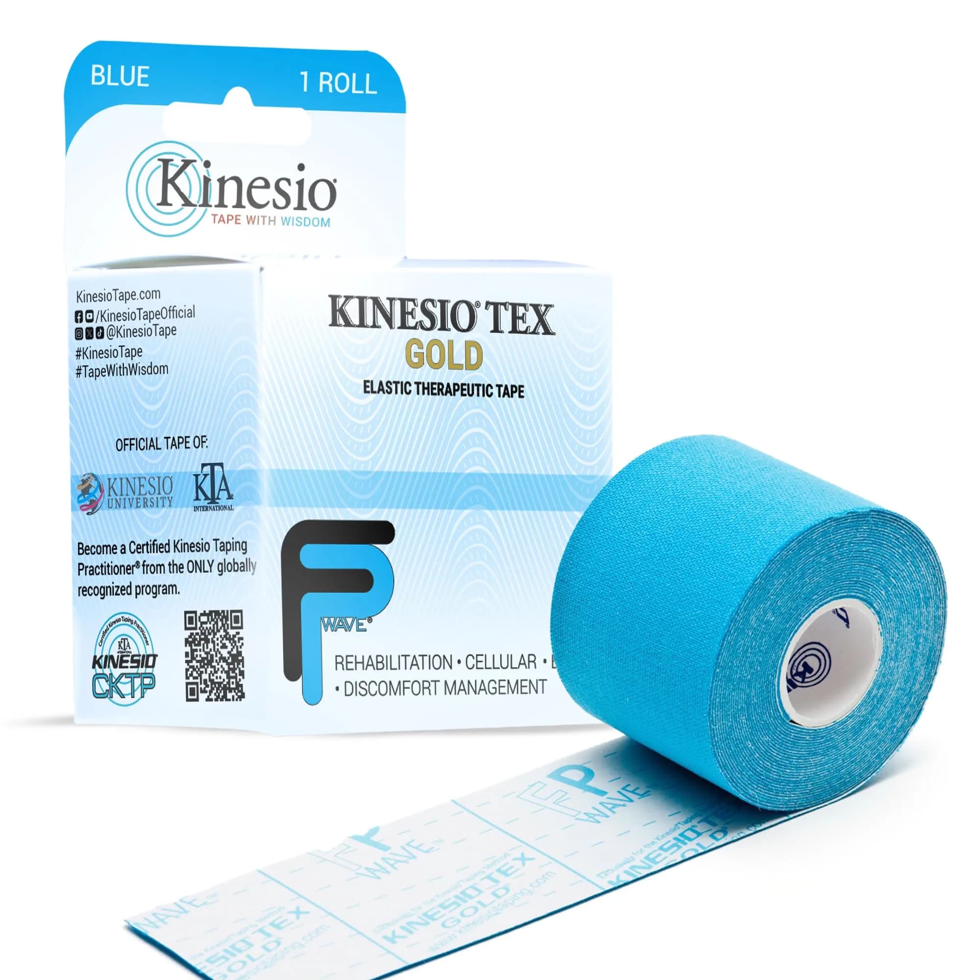 Kinesio Tex Gold FP Athletic Tape Blue 5 cm (2 in.) x 4.9 m (16.4 ft) | USA-Sourced Elastic Therapeutic Support — Tape