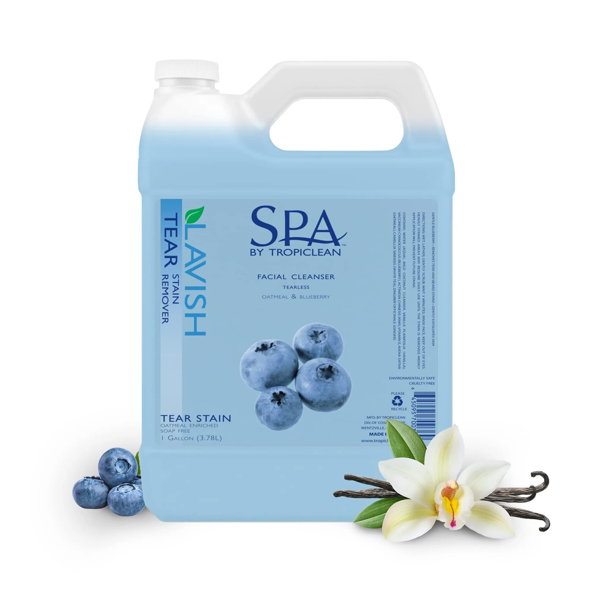 TropiClean SPA Blueberry Facial Shampoo Tear Stain Remover 237ml (8oz) | Gentle & Effective for Dogs — 1 Gallon / 1 Gallon