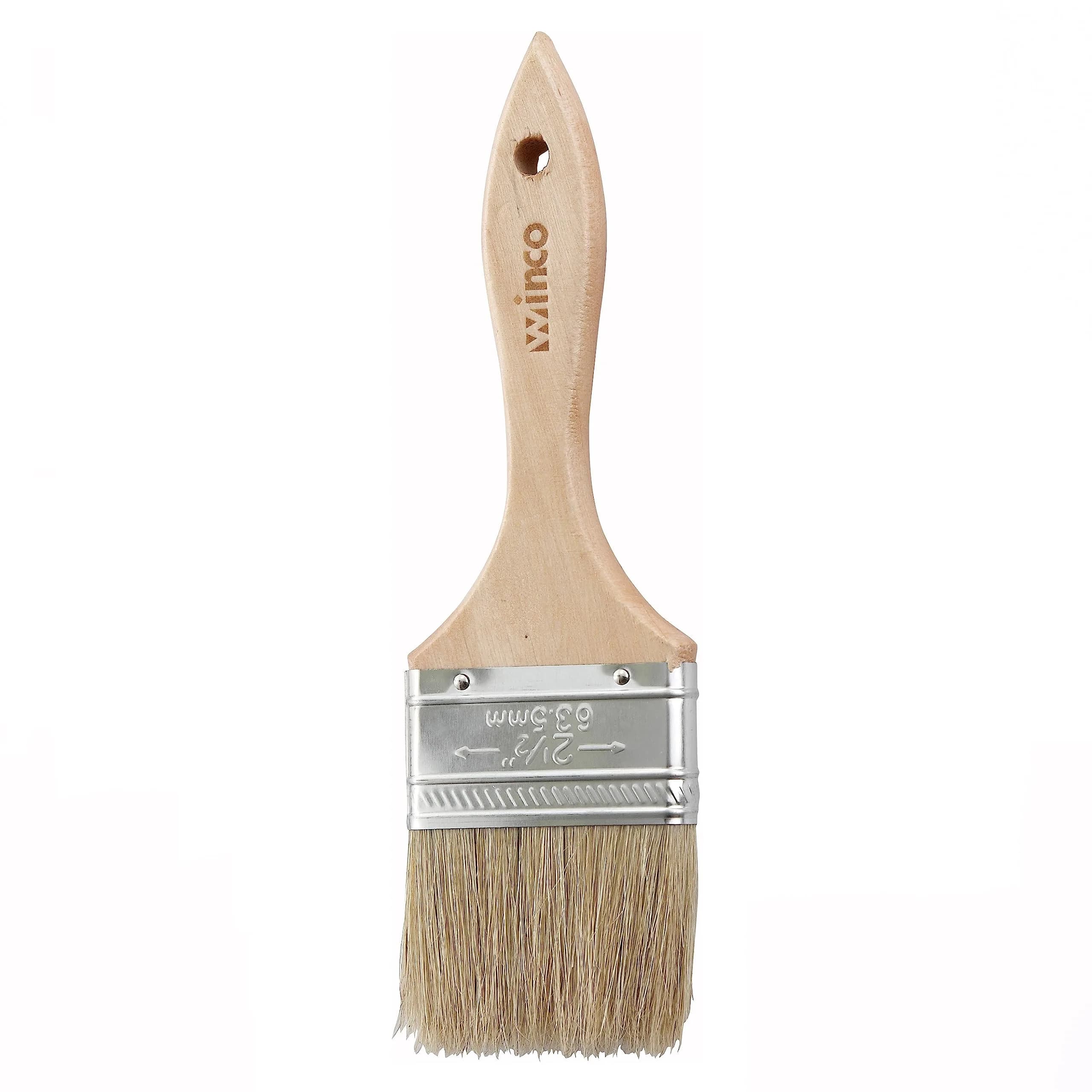 Winco 2.5 inch Boar Bristle Pastry Brush | 6.35 cm flat bristle, 14 cm wooden handle — Beige