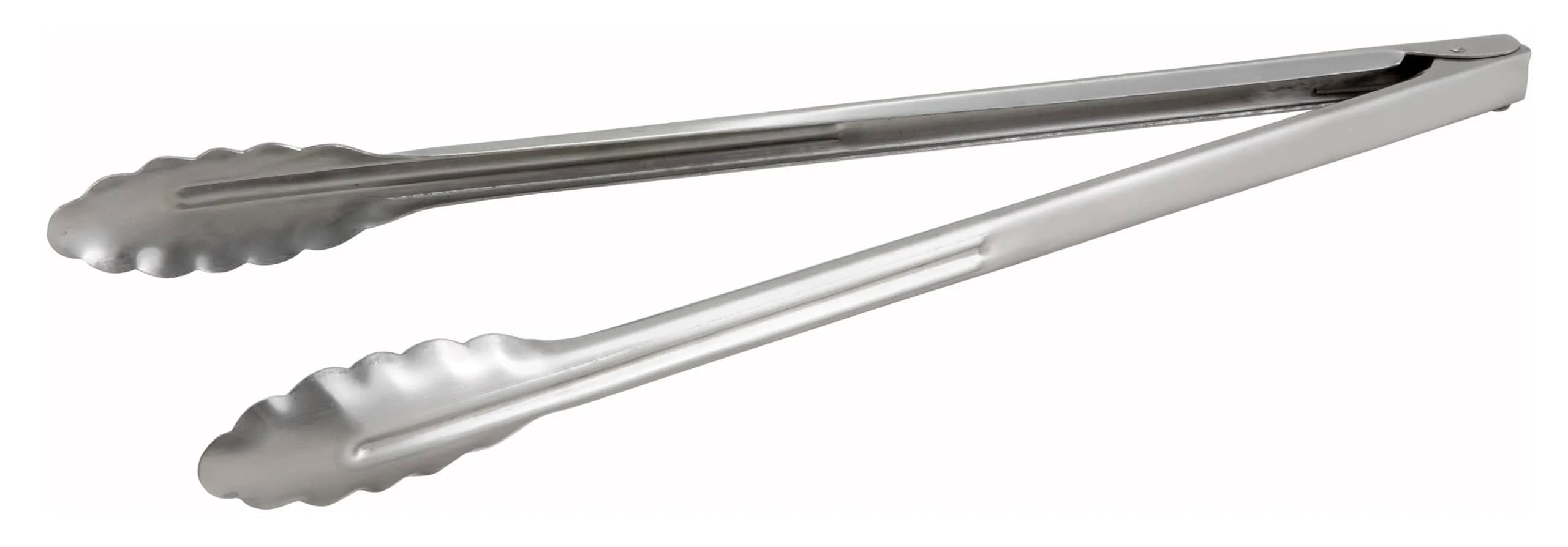 Winco 16-Inch Heavyweight Stainless Steel Utility Tong | Scalloped Edges for Secure Grabbing — Stainless Steel