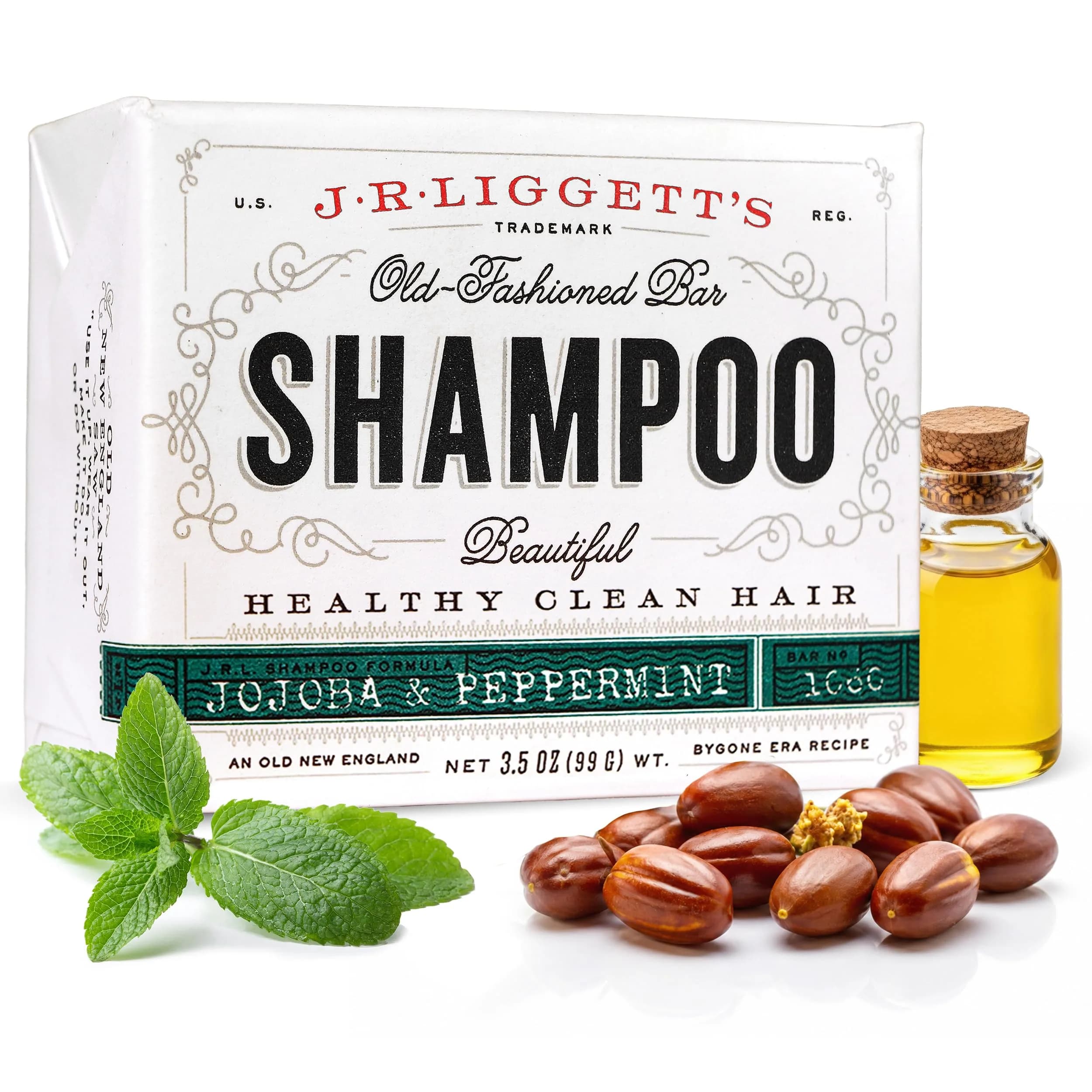 J.R.LIGGETT'S Jojoba & Peppermint Shampoo Bar 100g (3.5 oz) | Natural Vegan Formula for Healthy Hair - main product image