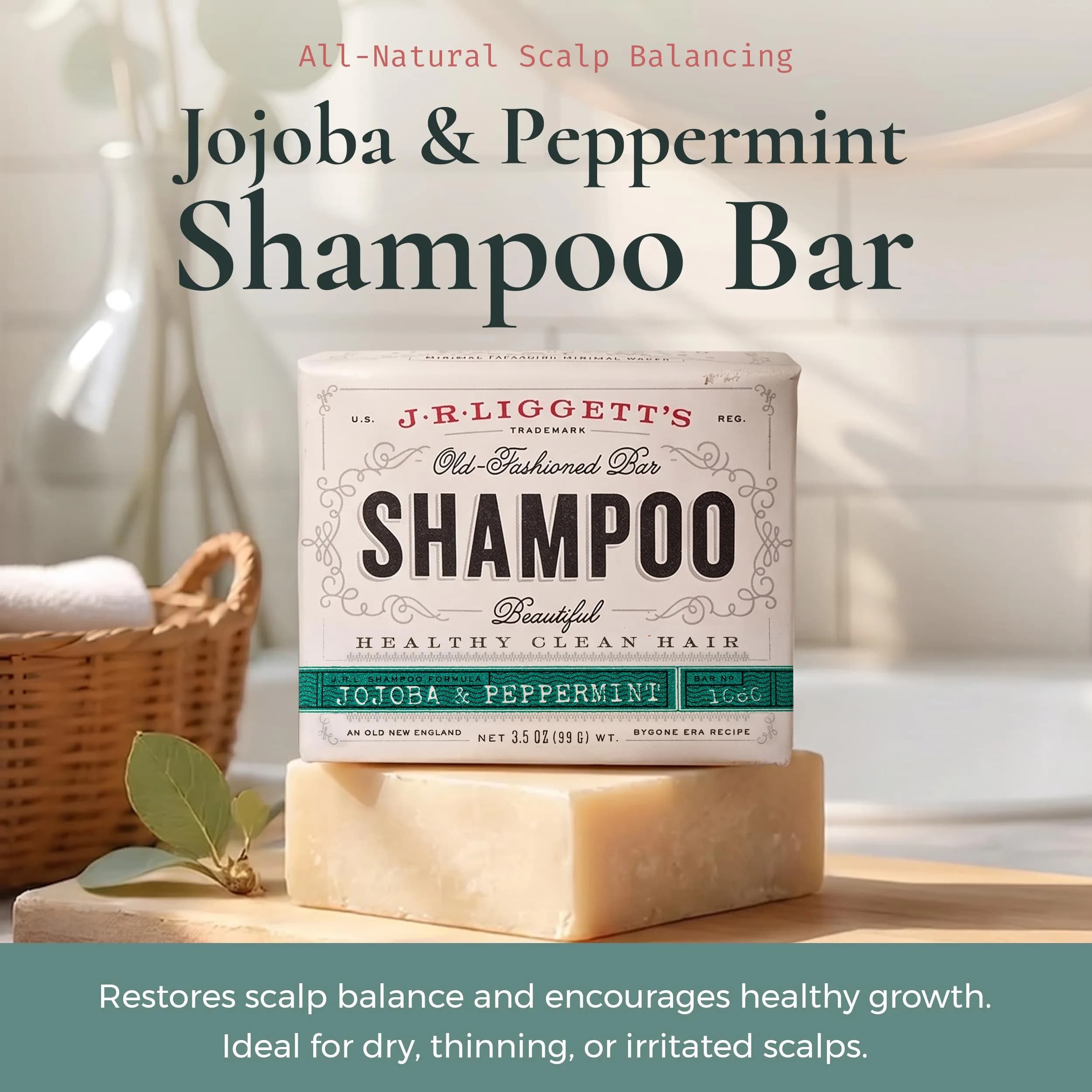 J.R.LIGGETT'S Jojoba & Peppermint Shampoo Bar 100g (3.5 oz) | Natural Vegan Formula for Healthy Hair - view 2
