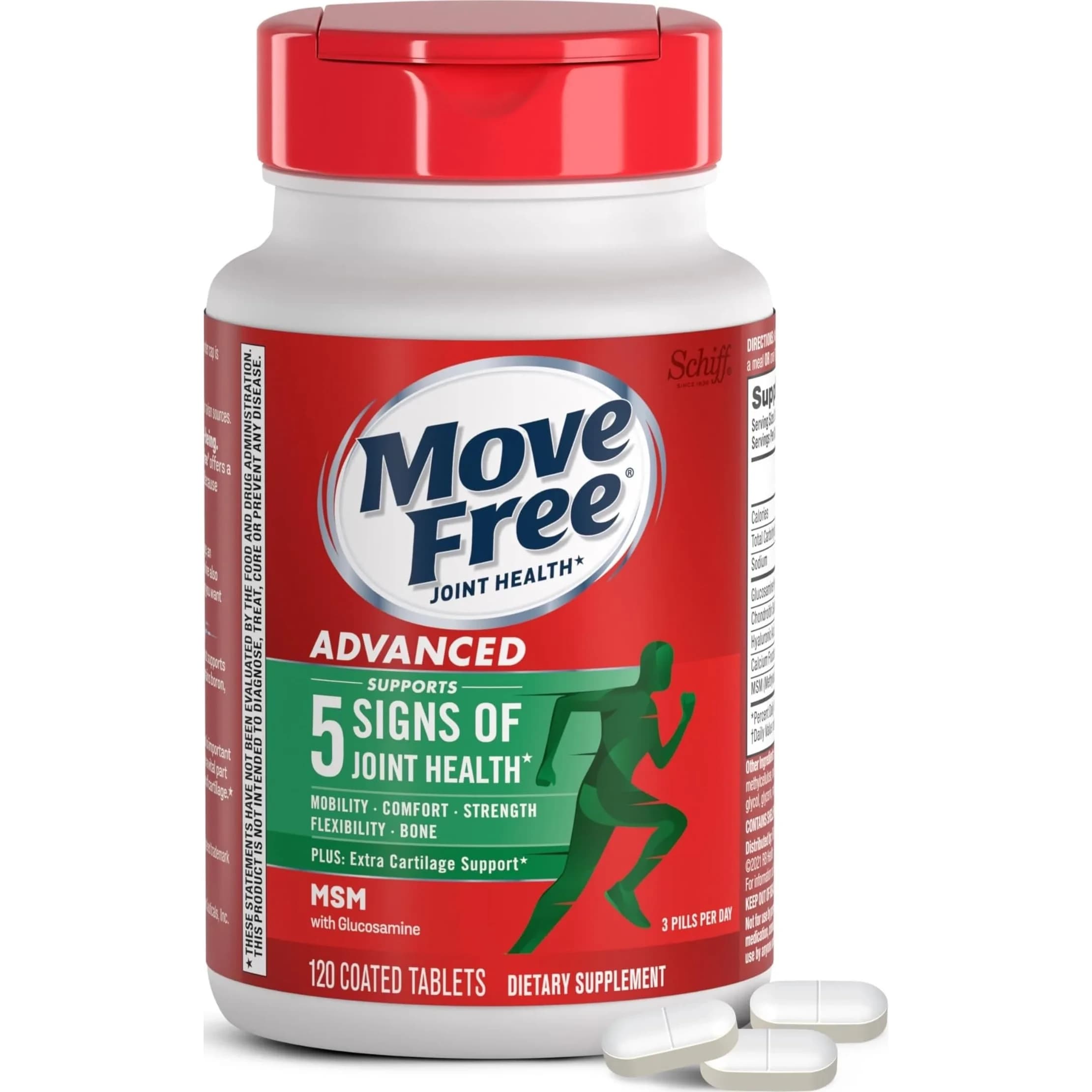 Move Free Advanced Joint Support Glucosamine Chondroitin MSM Tablets 120 Count (40 Servings) | Supports Joint Comfort & Mobility