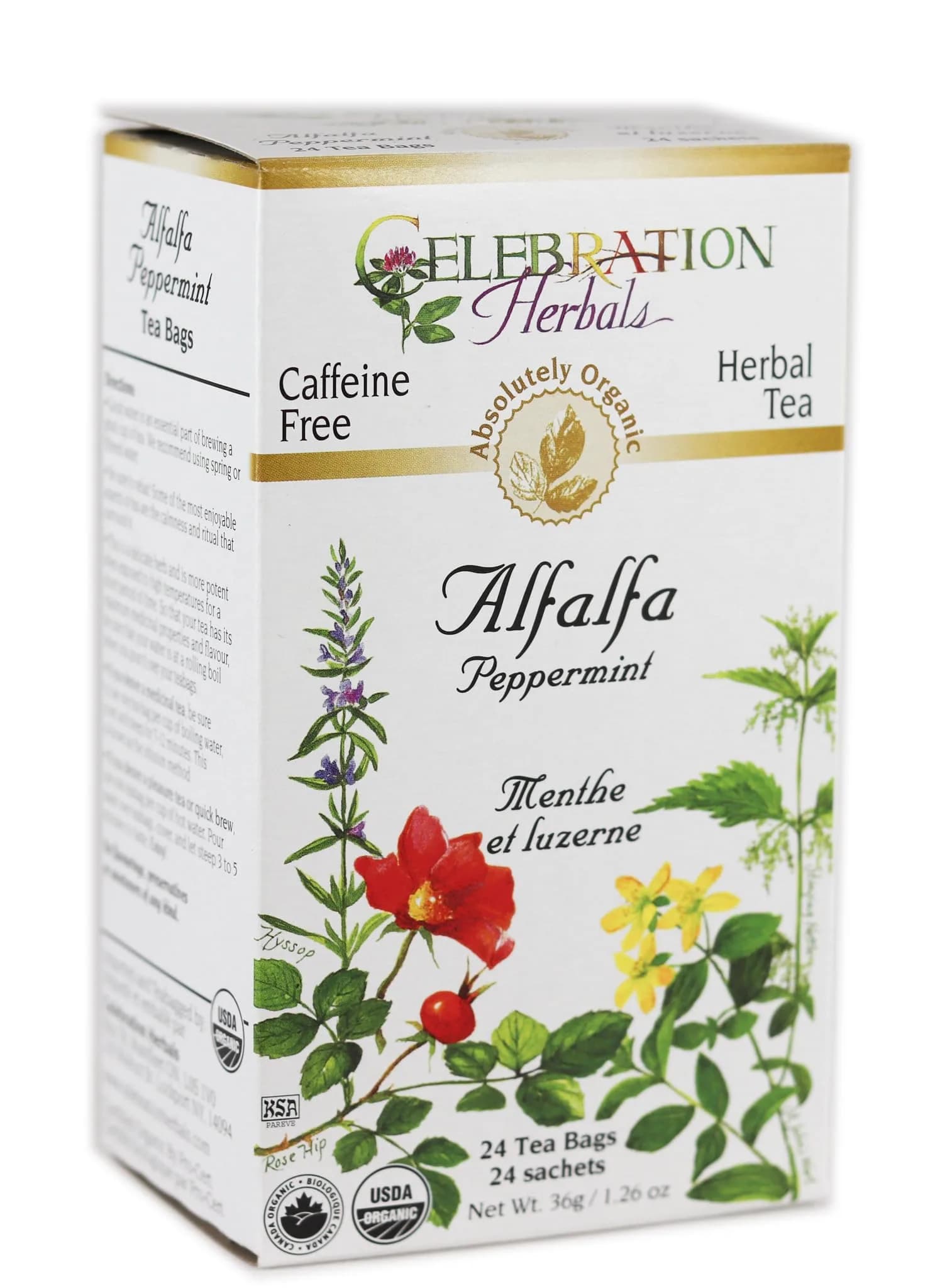 Celebration Herbals Alfalfa Peppermint Tea Organic 24 Bag | Caffeine Free Herbal Tea with Organic Herbs
