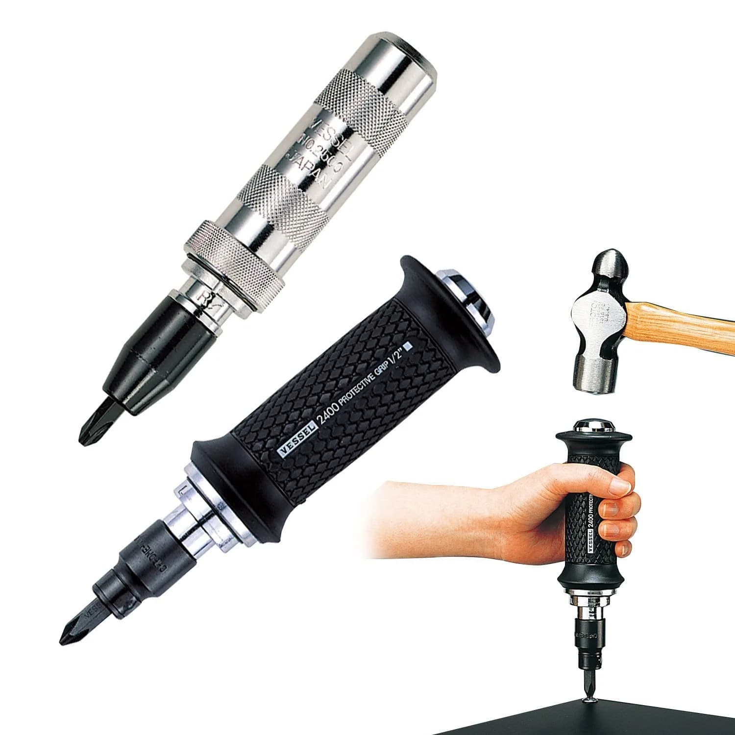 VESSEL Impact Driver No.250001 Set with 4 Bits | Alloy Steel Construction - view 3