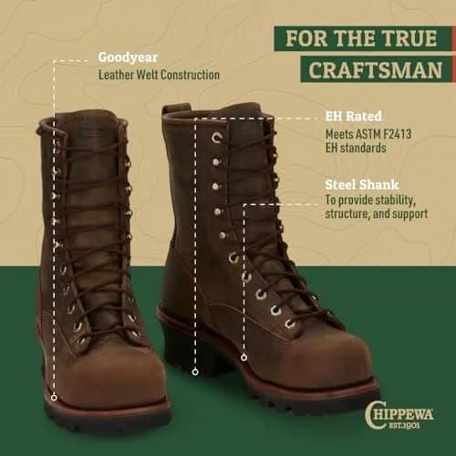 Chippewa Steel Toe Logger Boots, Bay Apache - Non Insulated - 9.5 | Waterproof Full-Grain Leather, 400g Thinsulate, Oil-Resistant Outsole thumbnail 5