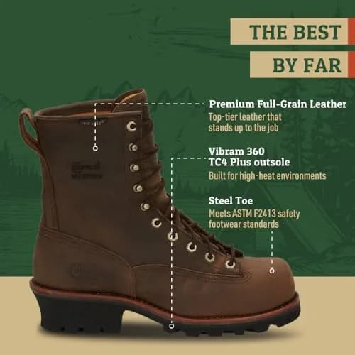 Chippewa Steel Toe Logger Boots, Bay Apache - Non Insulated - 9.5 | Waterproof Full-Grain Leather, 400g Thinsulate, Oil-Resistant Outsole thumbnail 3
