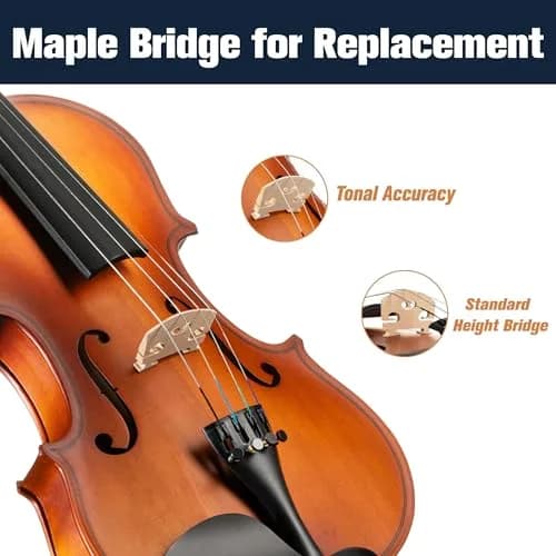 Mendini by Cecilio 1/4 Violin Set with Case, Bow, Rosin, Shoulder Rest & Extra Strings | Hand Carved Solid Wood Beginner Violin Kit thumbnail 4
