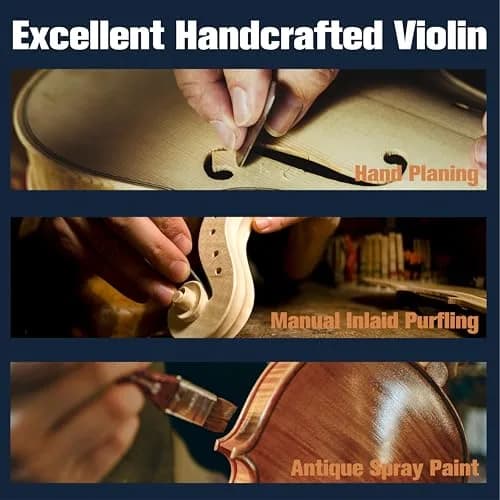 Mendini by Cecilio 1/4 Violin Set with Case, Bow, Rosin, Shoulder Rest & Extra Strings | Hand Carved Solid Wood Beginner Violin Kit thumbnail 3