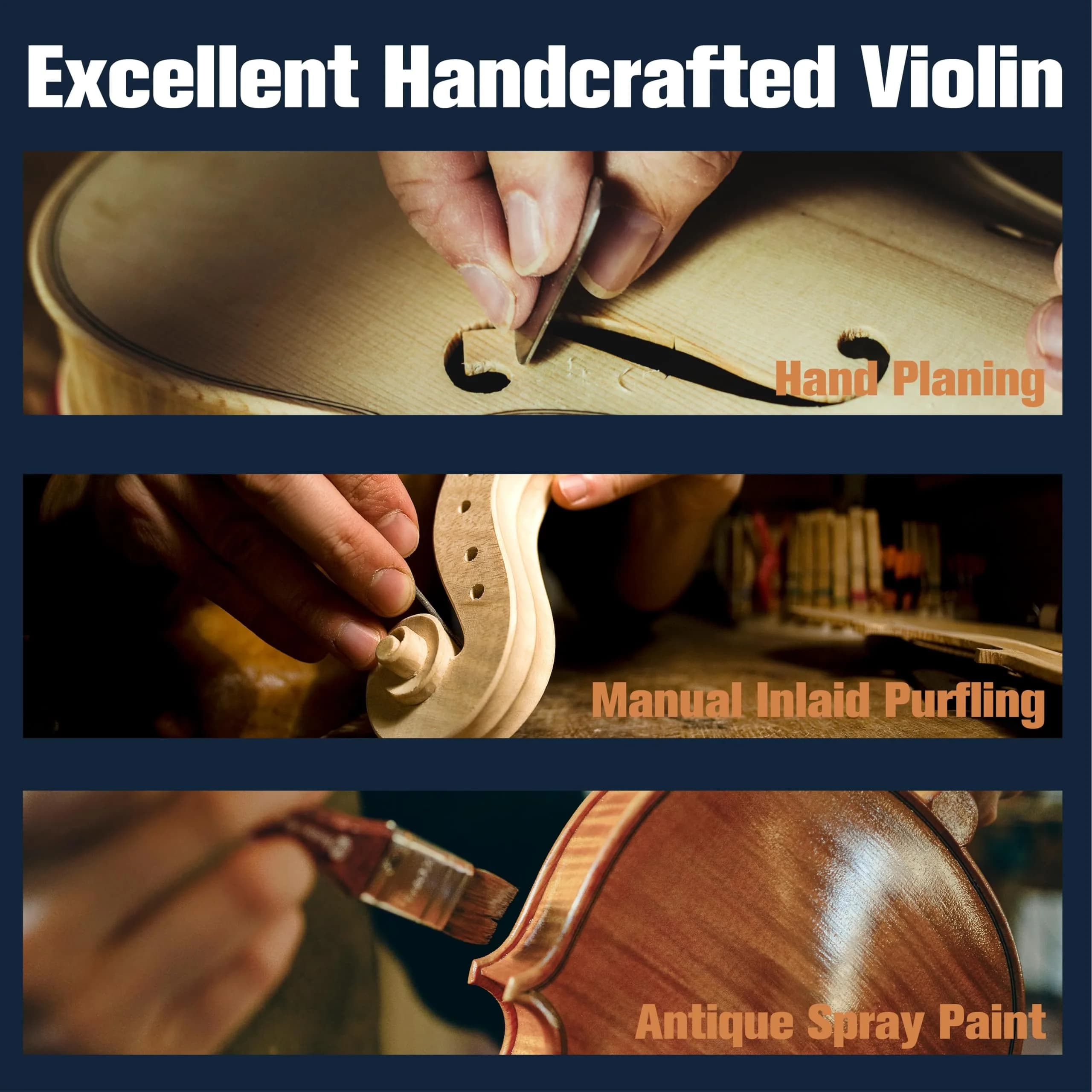 Mendini by Cecilio Satin Antique 3/4 Size Violin Set with Case, Bow, Rosin & Shoulder Rest - view 2