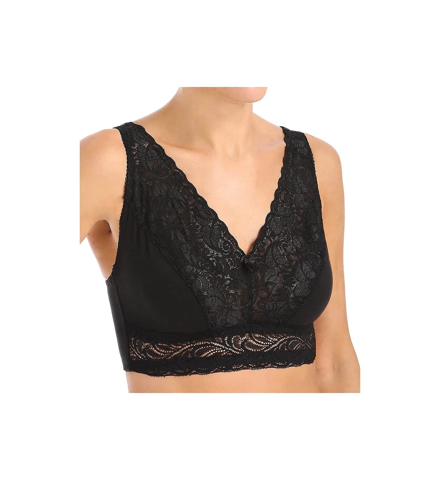 V VALMONT Lace Leisure Bra Style (Back Hook) 40D | Wire-Free, Supportive Elastic Underband, Wide Comfort Straps — Black / 36D