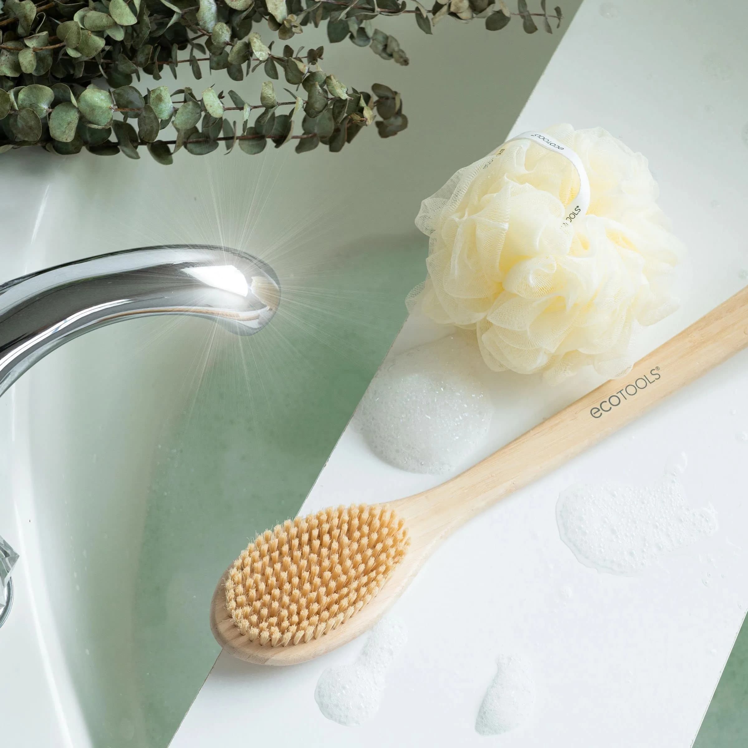 EcoTools Bath Bristle Brush, Long Handle Back Scrubber for Shower with Bamboo Handle | Gentle Exfoliation for Smooth Skin - view 6