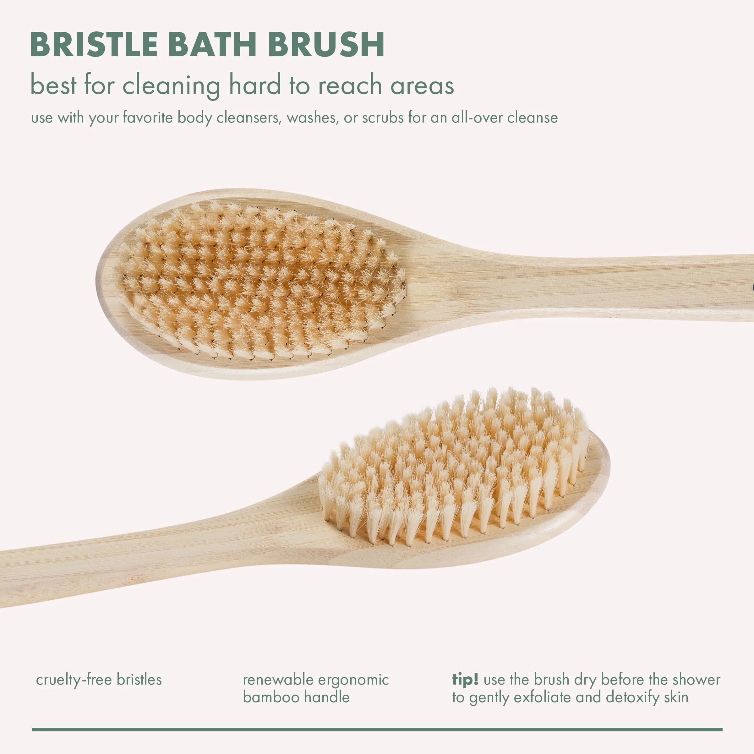 EcoTools Bath Bristle Brush, Long Handle Back Scrubber for Shower with Bamboo Handle | Gentle Exfoliation for Smooth Skin - view 2