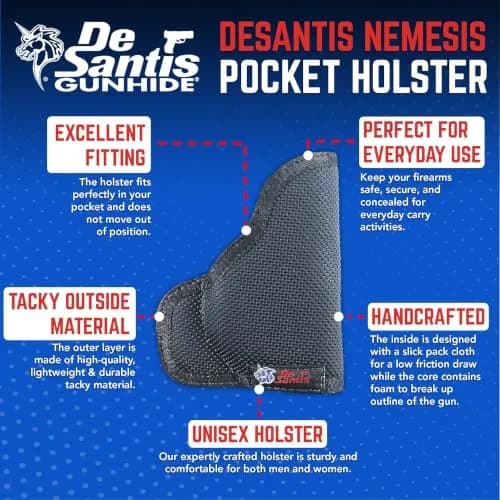 DeSantis Nemesis Pocket Holster for Concealed Carry - Black | Ambidextrous, Lightweight, Durable thumbnail 6