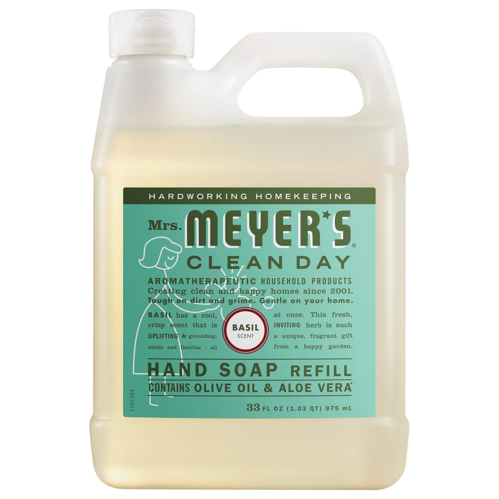Mrs. Meyer's Clean Day Liquid Hand Soap Refill, Rain Water Scent, 975ml (33 Fl Oz) | Softens & Cleans Hands — Basil