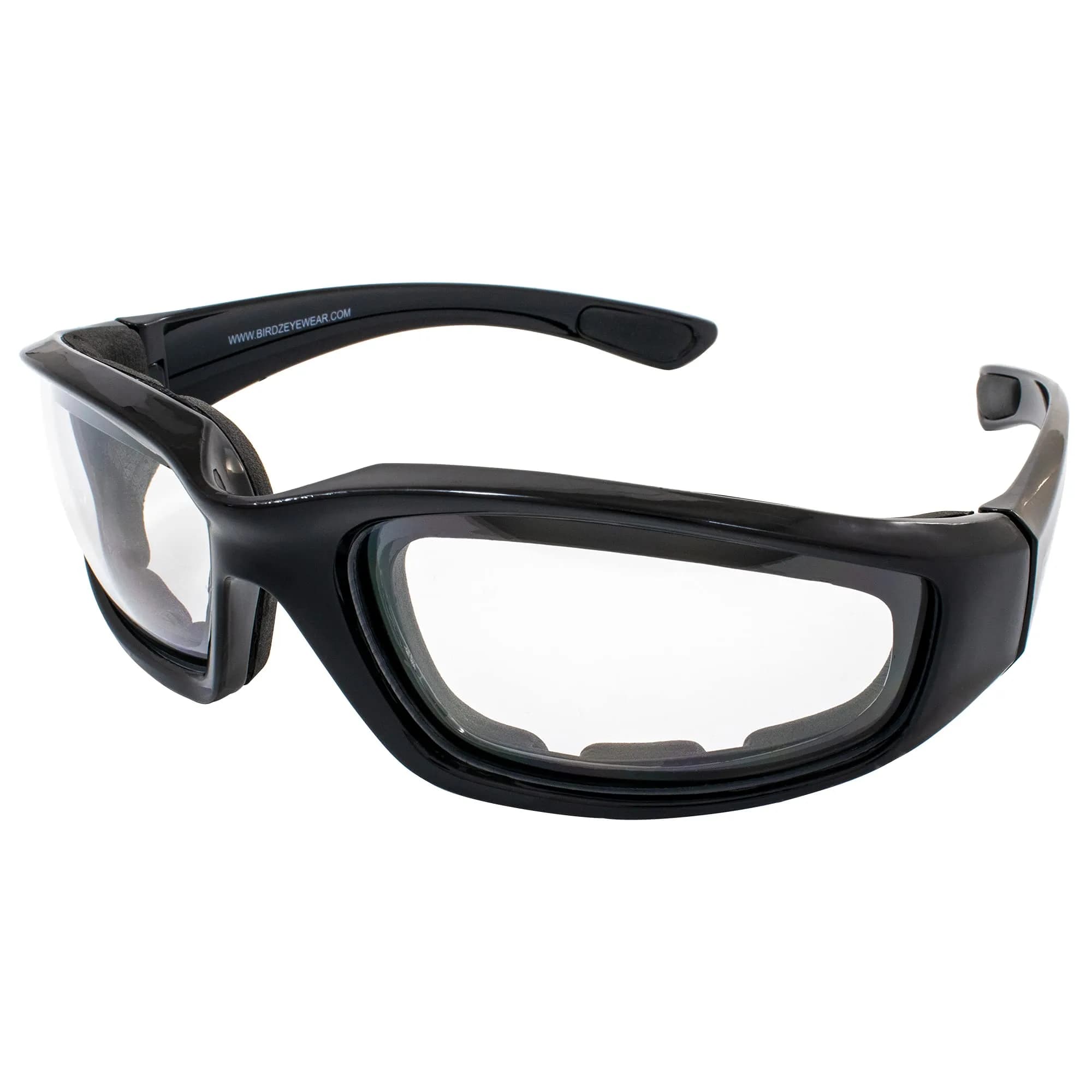 Birdz Eyewear Oriole Padded Motorcycle Glasses (Black Frame/Clear Lens) | Shatterproof Anti-Fog Polycarbonate — Black Frame/Clear Lens