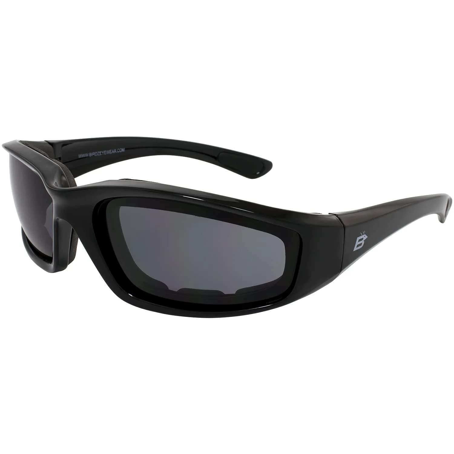 Birdz Eyewear Oriole Padded Motorcycle Glasses (Black Frame/Smoke Lens) | Shatterproof Anti-Fog Polycarbonate — Smoke Lens