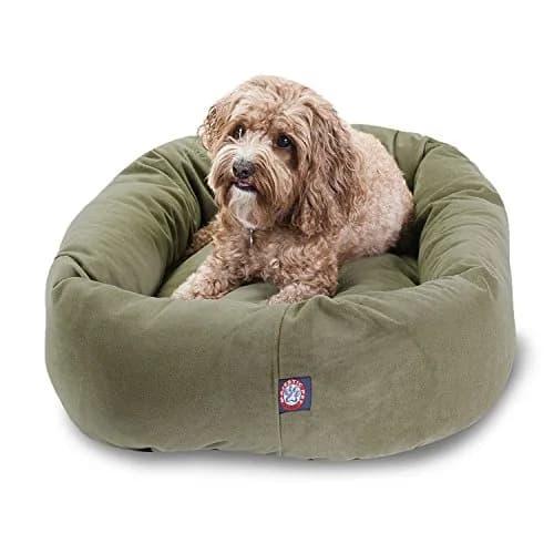 Majestic Pet Suede Calming Dog Bed, 32 Inch Medium, Round, Washable, Sage | Supportive Bolster & Elegant Design thumbnail 1