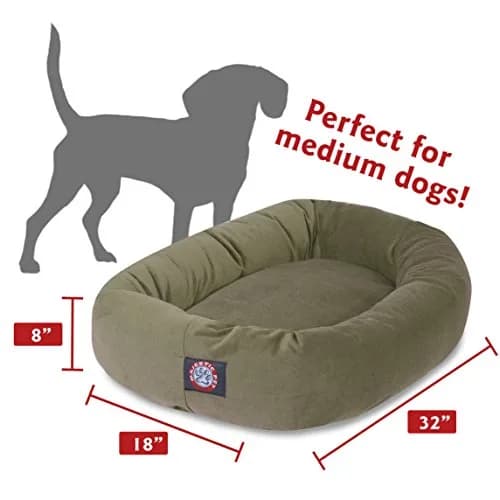 Majestic Pet Suede Calming Dog Bed, 32 Inch Medium, Round, Washable, Sage | Supportive Bolster & Elegant Design thumbnail 3