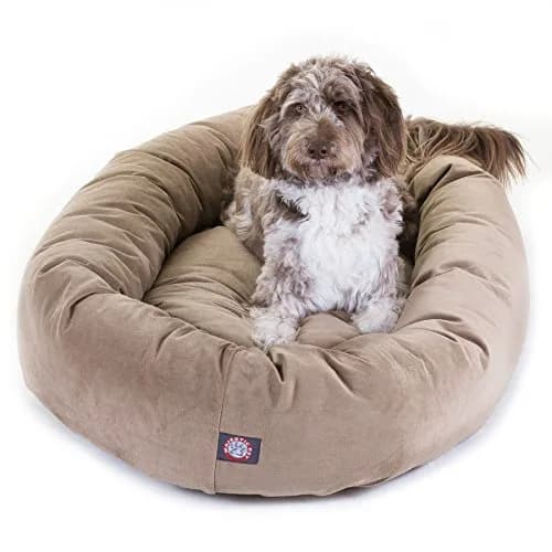 Majestic Pet Suede Calming Dog Bed, 52 Inch X-Large, Round, Washable, Stone | Supportive bolster & elegant design thumbnail 1