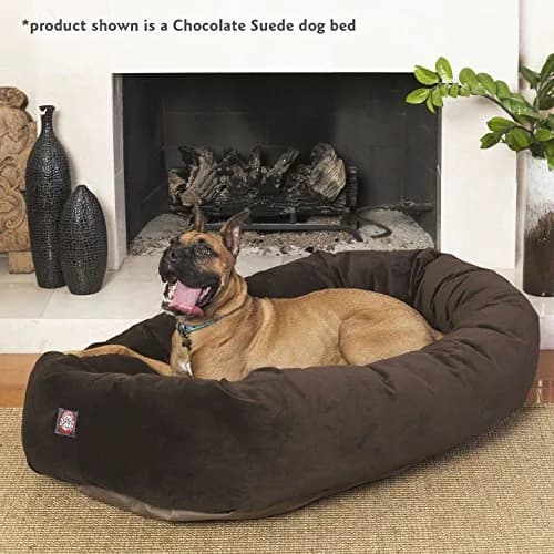Majestic Pet Suede Calming Dog Bed, 52 Inch X-Large, Round, Washable, Stone | Supportive bolster & elegant design thumbnail 6