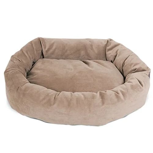 Majestic Pet Suede Calming Dog Bed, 52 Inch X-Large, Round, Washable, Stone | Supportive bolster & elegant design thumbnail 2