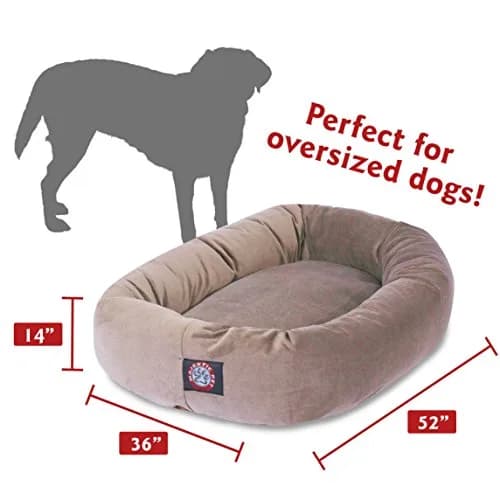 Majestic Pet Suede Calming Dog Bed, 52 Inch X-Large, Round, Washable, Stone | Supportive bolster & elegant design thumbnail 3