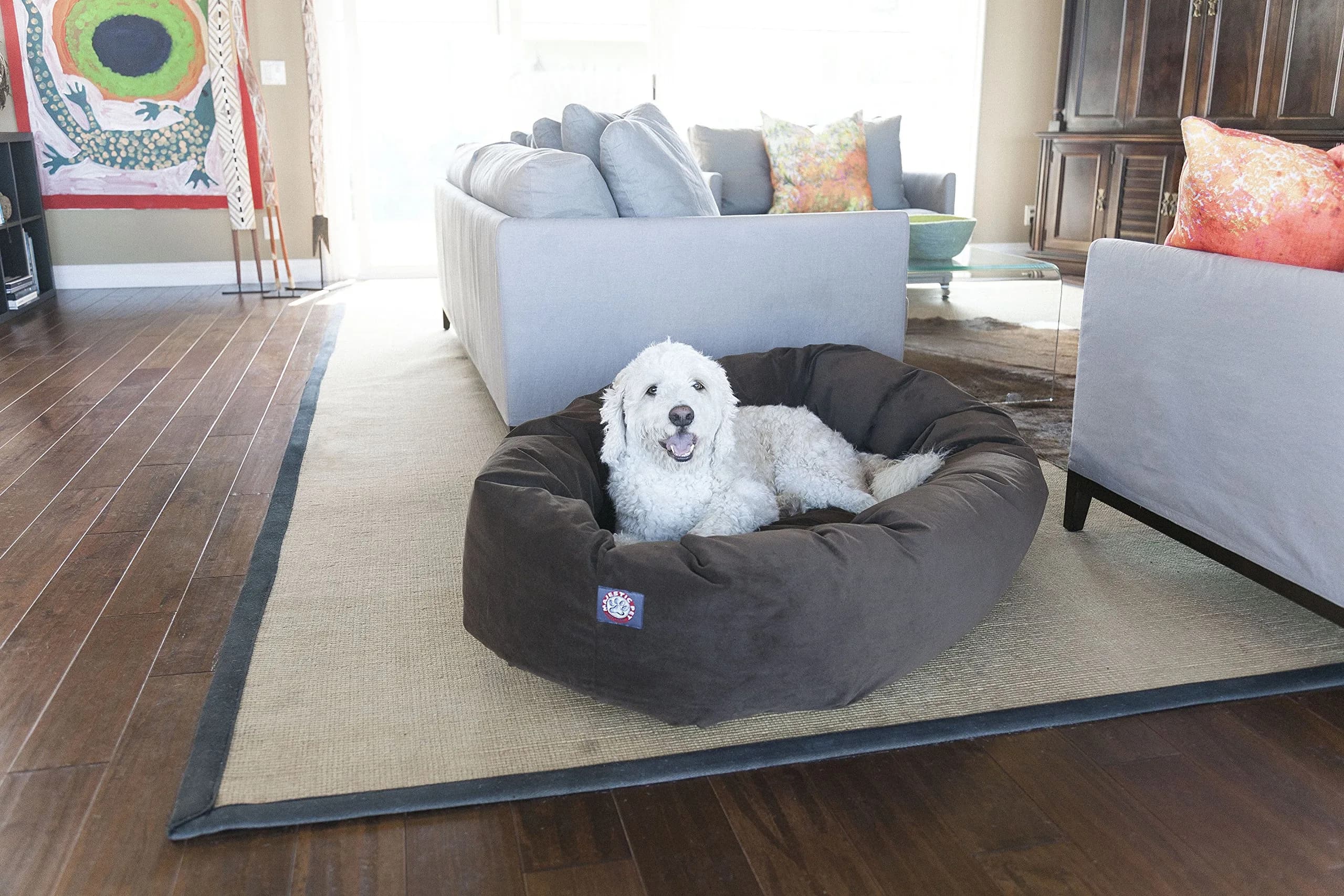 Majestic Pet Suede Calming Dog Bed, 52 in X-Large Round Washable, Chocolate | Supportive, Washable & Elegant thumbnail 9
