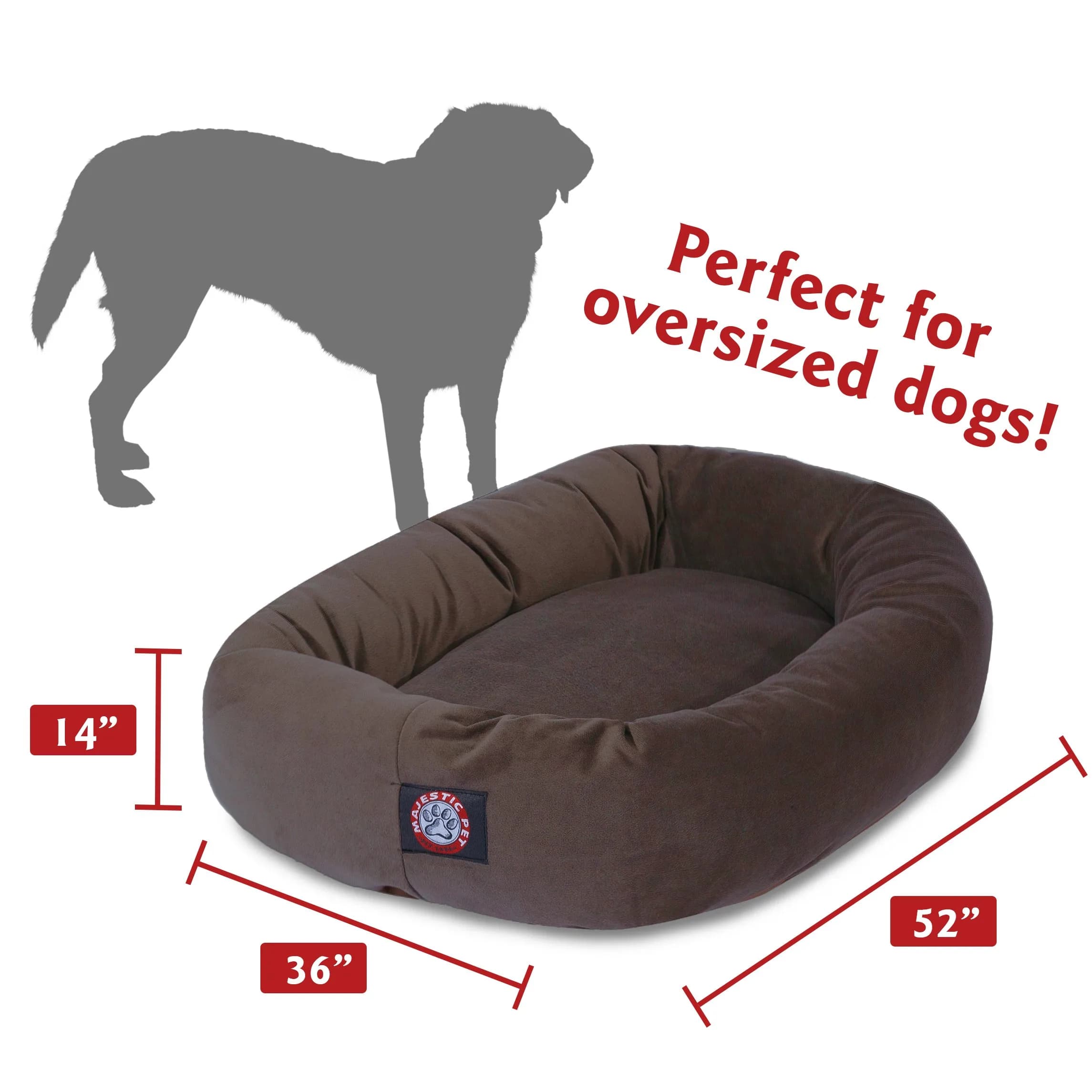 Majestic Pet Suede Calming Dog Bed, 52 in X-Large Round Washable, Chocolate | Supportive, Washable & Elegant thumbnail 3