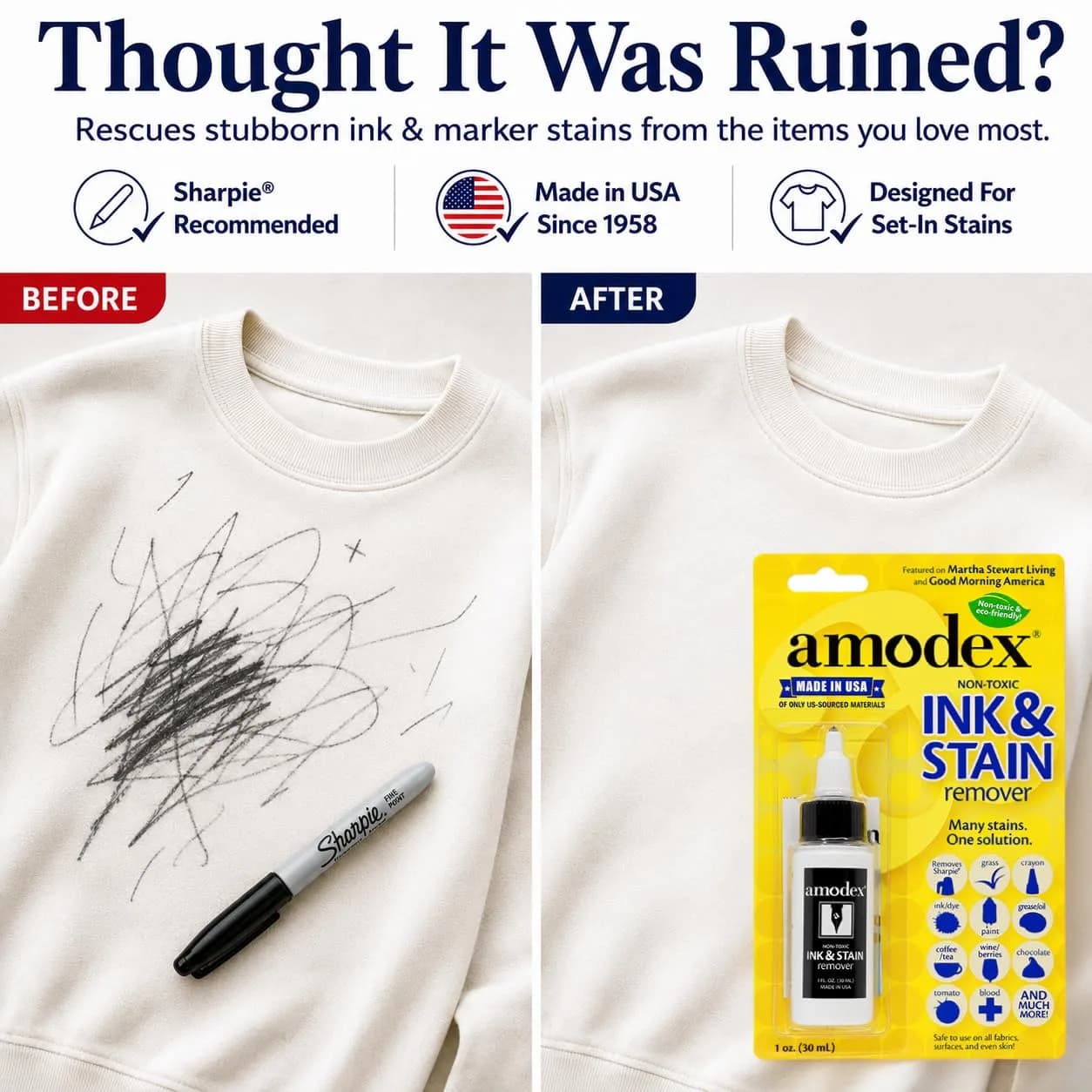 Amodex Ink & Stain Remover 30ml (1 Fl Oz) | Tough Stain Removal for Fabrics, Skin & Surfaces - view 2