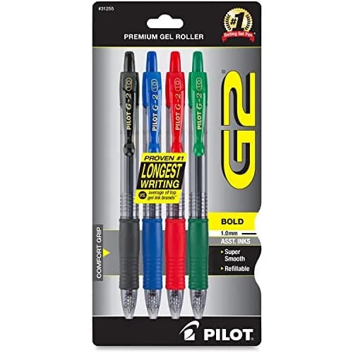 Pilot G2 Premium Gel Pens 4 Pack | Bold 1.0mm Assorted Inks, Refillable, Long-Lasting thumbnail 1
