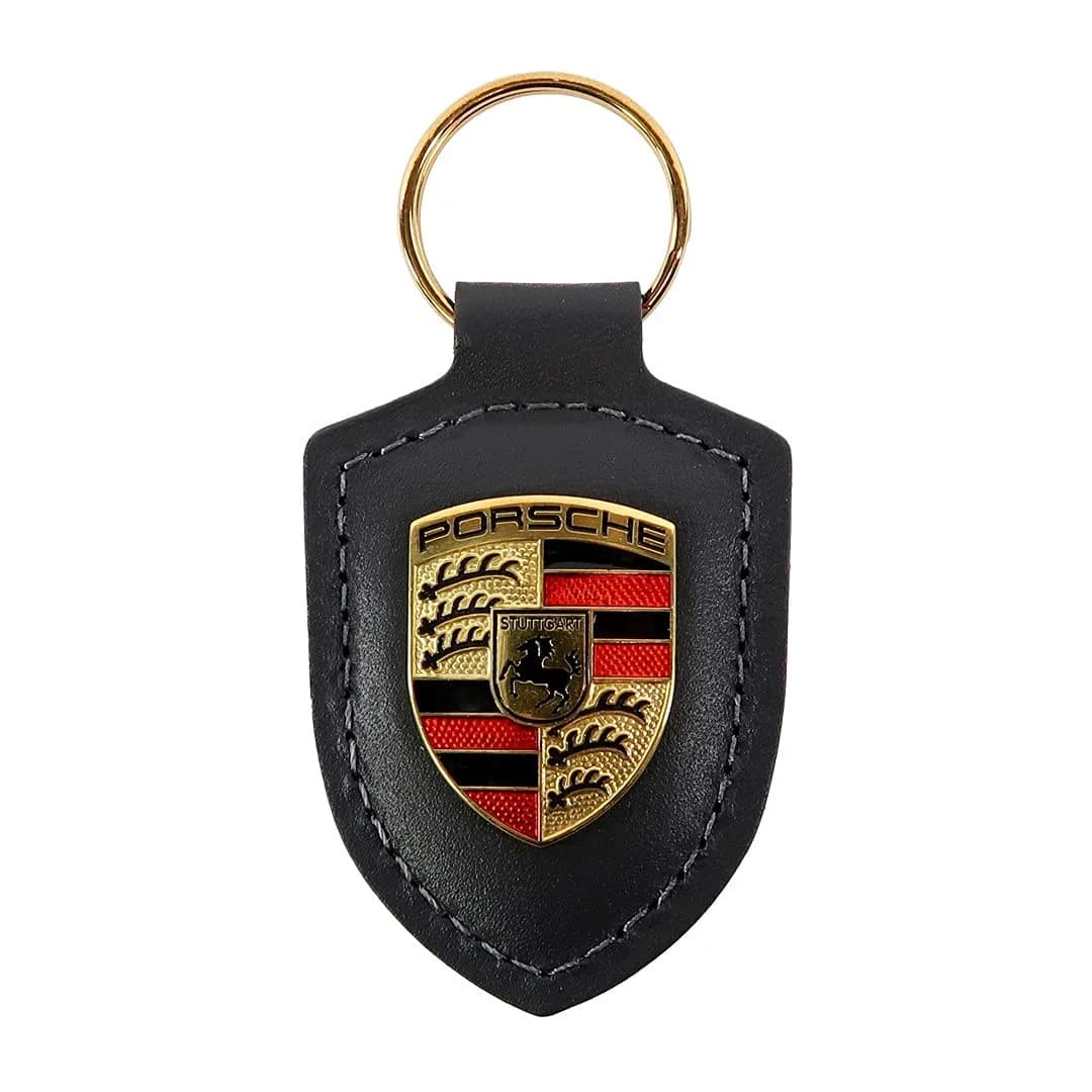 Porsche Crest Key Ring - Black | Classic Leather Keychain for Men & Women