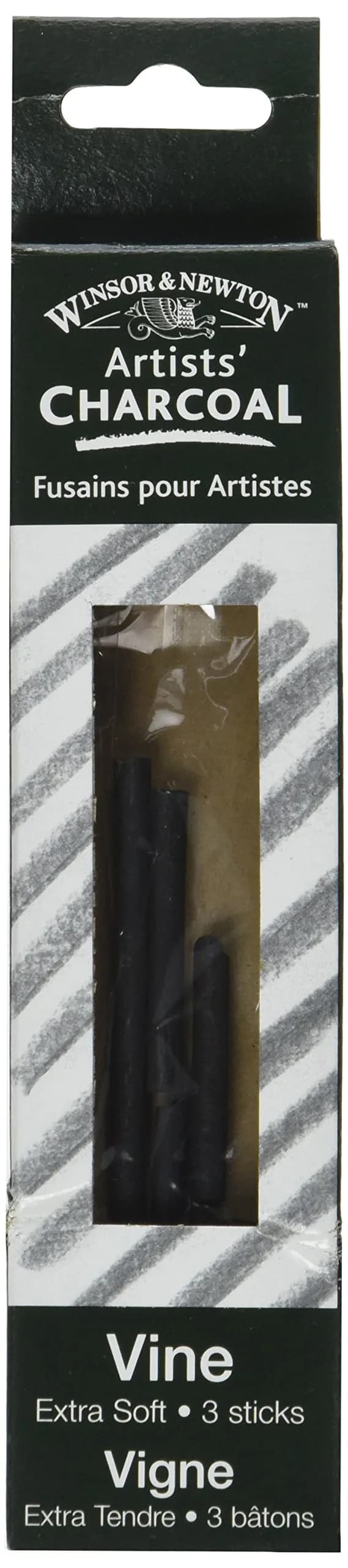 Winsor & Newton Artist Vine Charcoal Sticks Extra-Soft 3 Sticks | Professional Grade Drawing Medium - main product image
