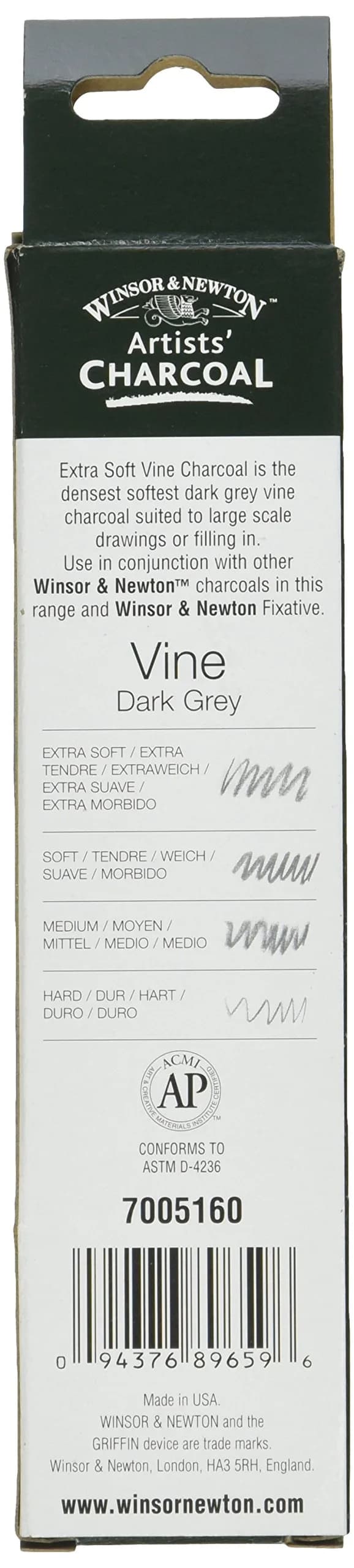 Winsor & Newton Artist Vine Charcoal Sticks Extra-Soft 3 Sticks | Professional Grade Drawing Medium - view 2