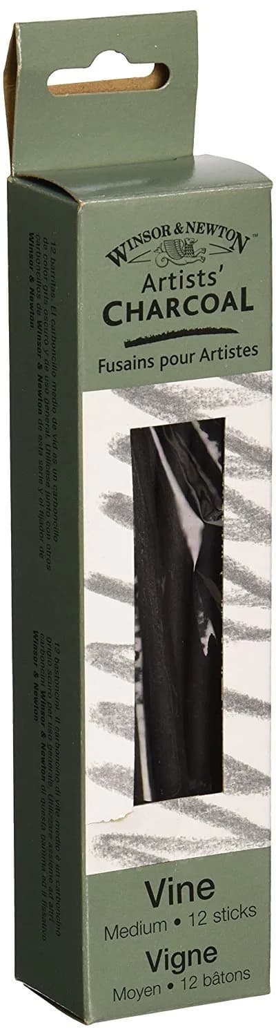 Winsor & Newton Artist Vine Charcoal Sticks Medium 12 Count (Box of 12) | Professional Grade Drawing Media - main product image