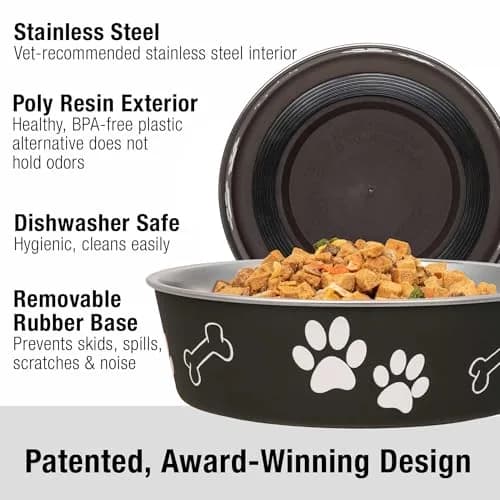 Loving Pets Bella Dog Bowls - Stainless Steel Spill Proof Pet Food & Water Bowl, Large 35-65 lbs, Espresso thumbnail 2
