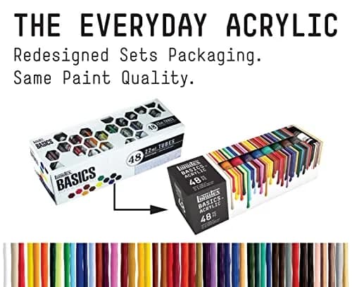 Liquitex BASICS Acrylic Paint Set, 48 x 22ml (0.74oz) Tubes | Heavy Body, Satin Finish, Bright Pigments thumbnail 4