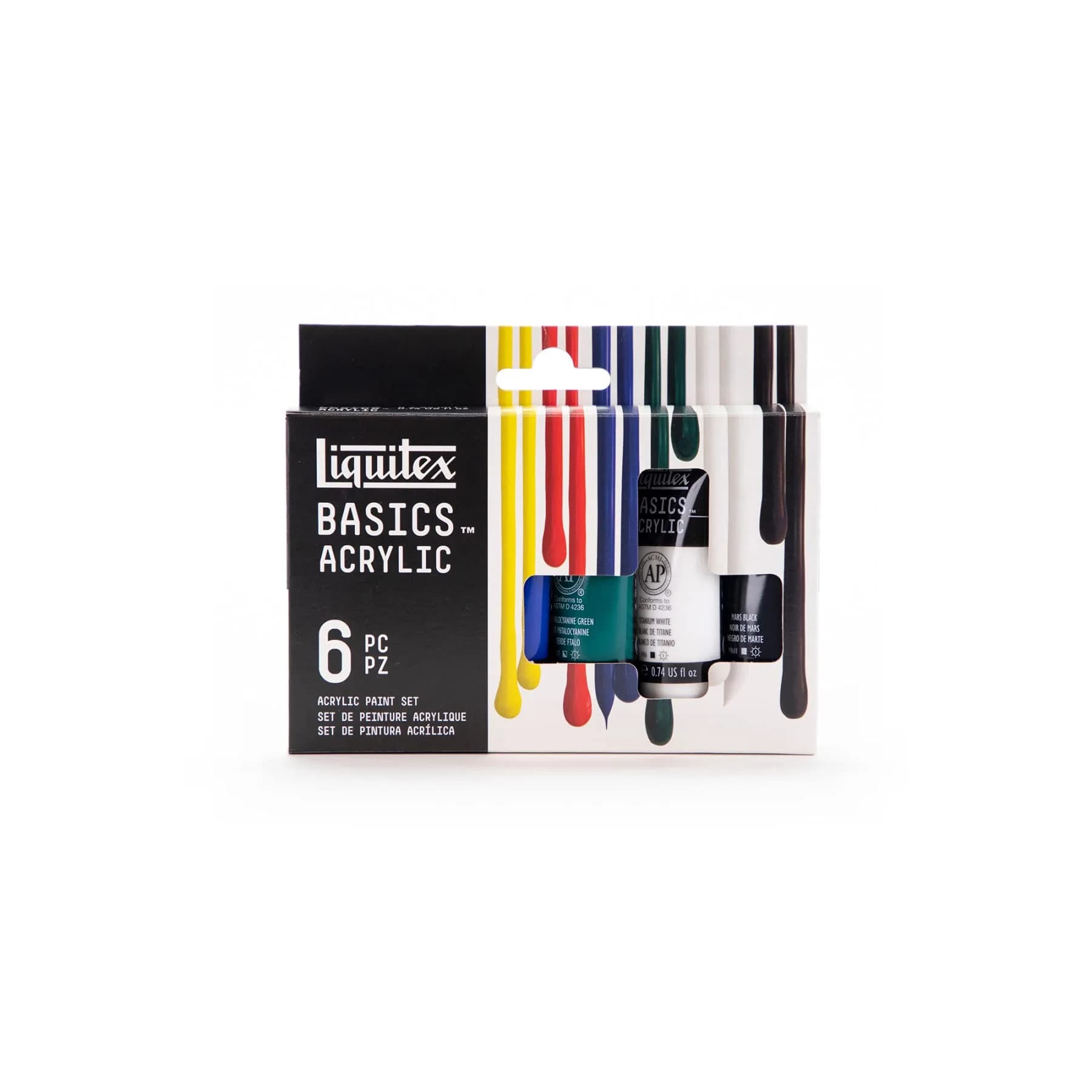 Liquitex BASICS Acrylic Paint Set, 6 x 22ml (0.74oz) Tubes, Primary | Heavy Body, Bright Colors, Safe for Education — 0.74 Fl Oz