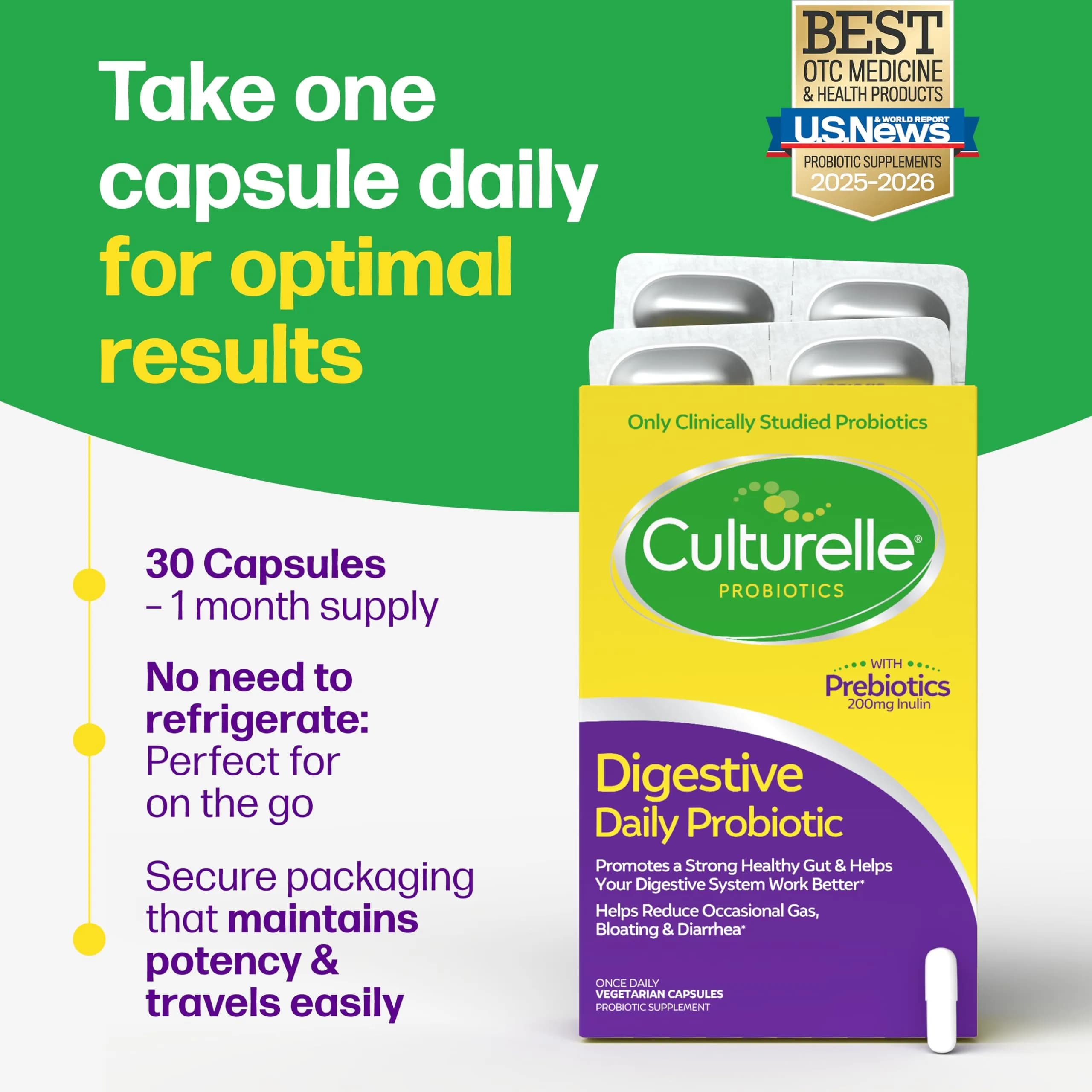 Culturelle Digestive Daily Probiotic Capsules 30 Count | Clinically Proven Lactobacillus GG for Gut Health - view 5