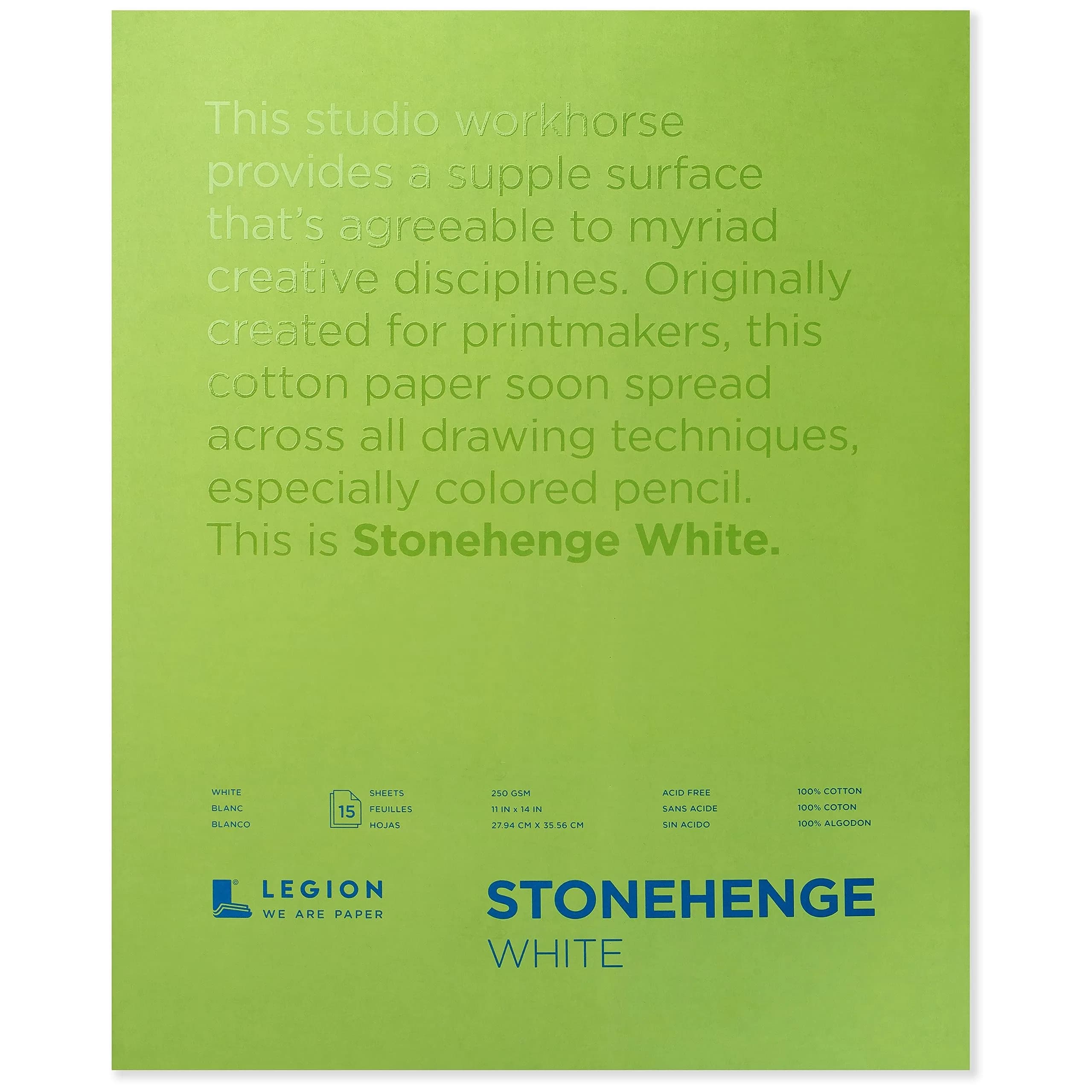 Stonehenge 100% Cotton Medium Weight Pad, White, 11 x 14 inches | Acid-Free, Archival Art Paper