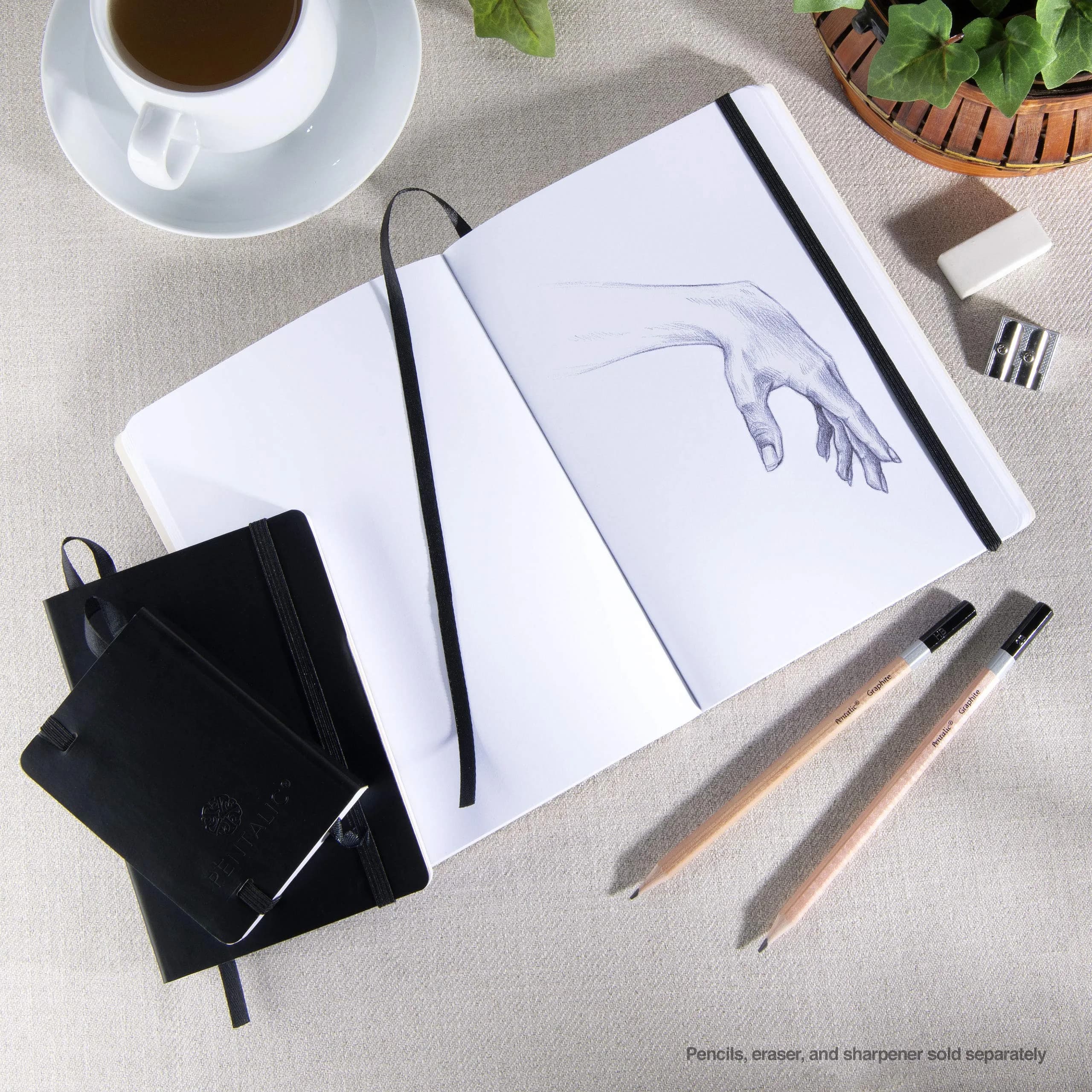 Pentalic 6" x 8" Pocket Sketchbook Traveler Journal, 160 Pages, Black | Acid-Free Recycled Paper - view 5